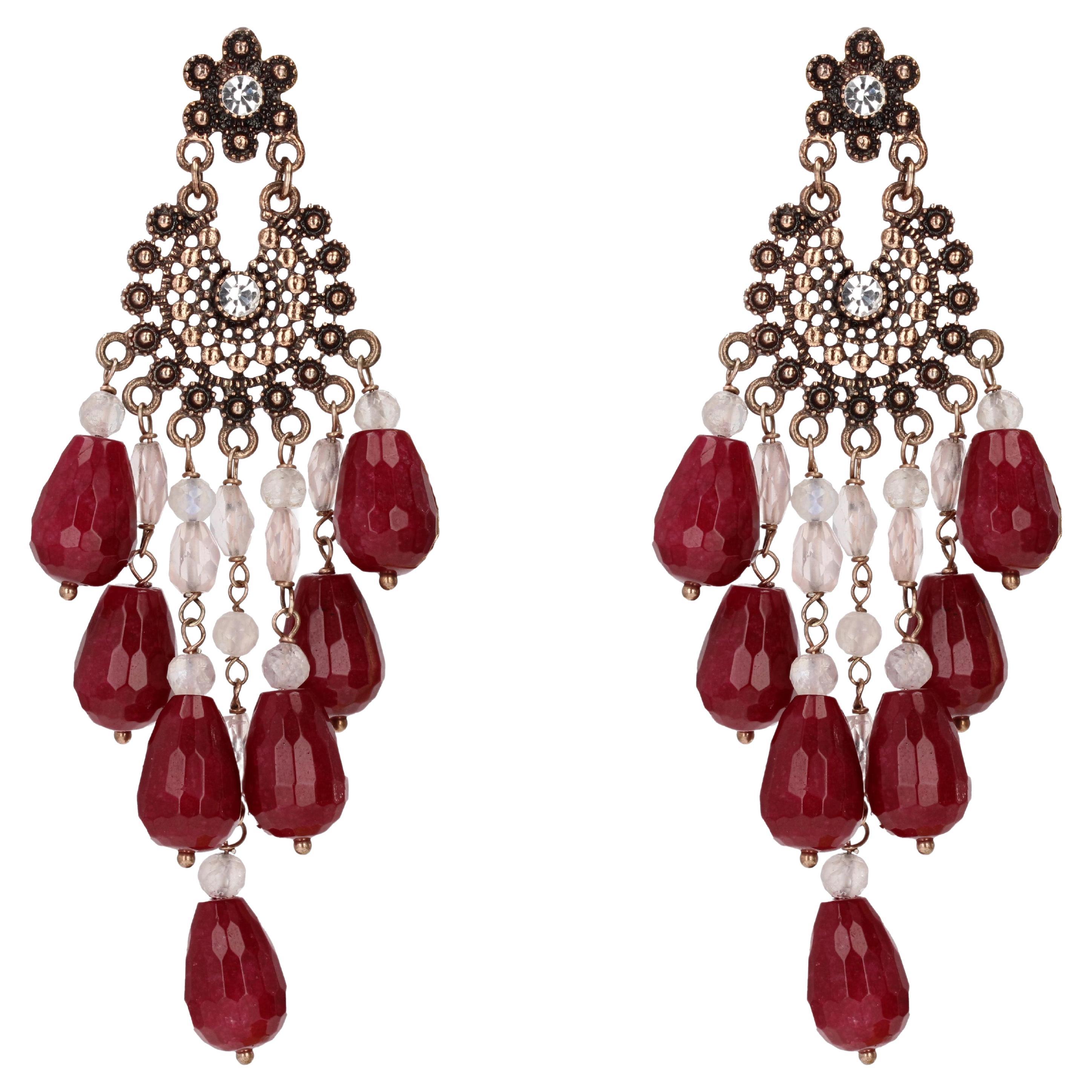 Modern Second-Hand Crystal Ruby Silver Chandelier Earrings
