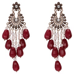 Modern Second-Hand Crystal Ruby Silver Chandelier Earrings