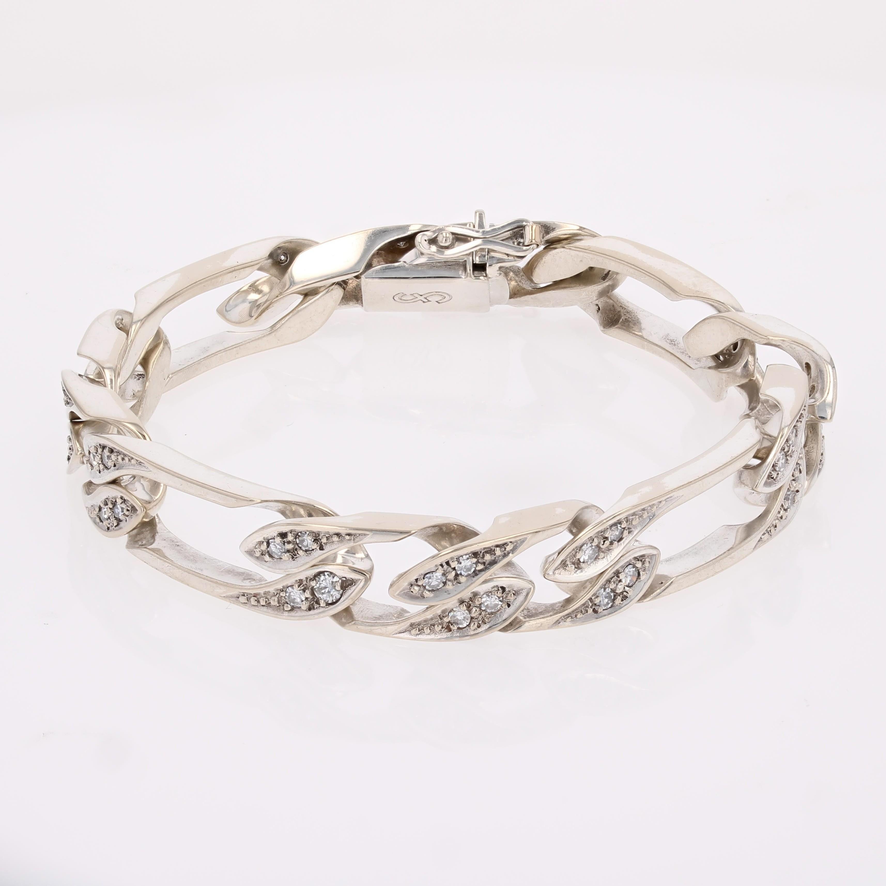 Modern Second-Hand Diamonds 18 Karat White Gold Curb Chain Bracelet in vendita 4