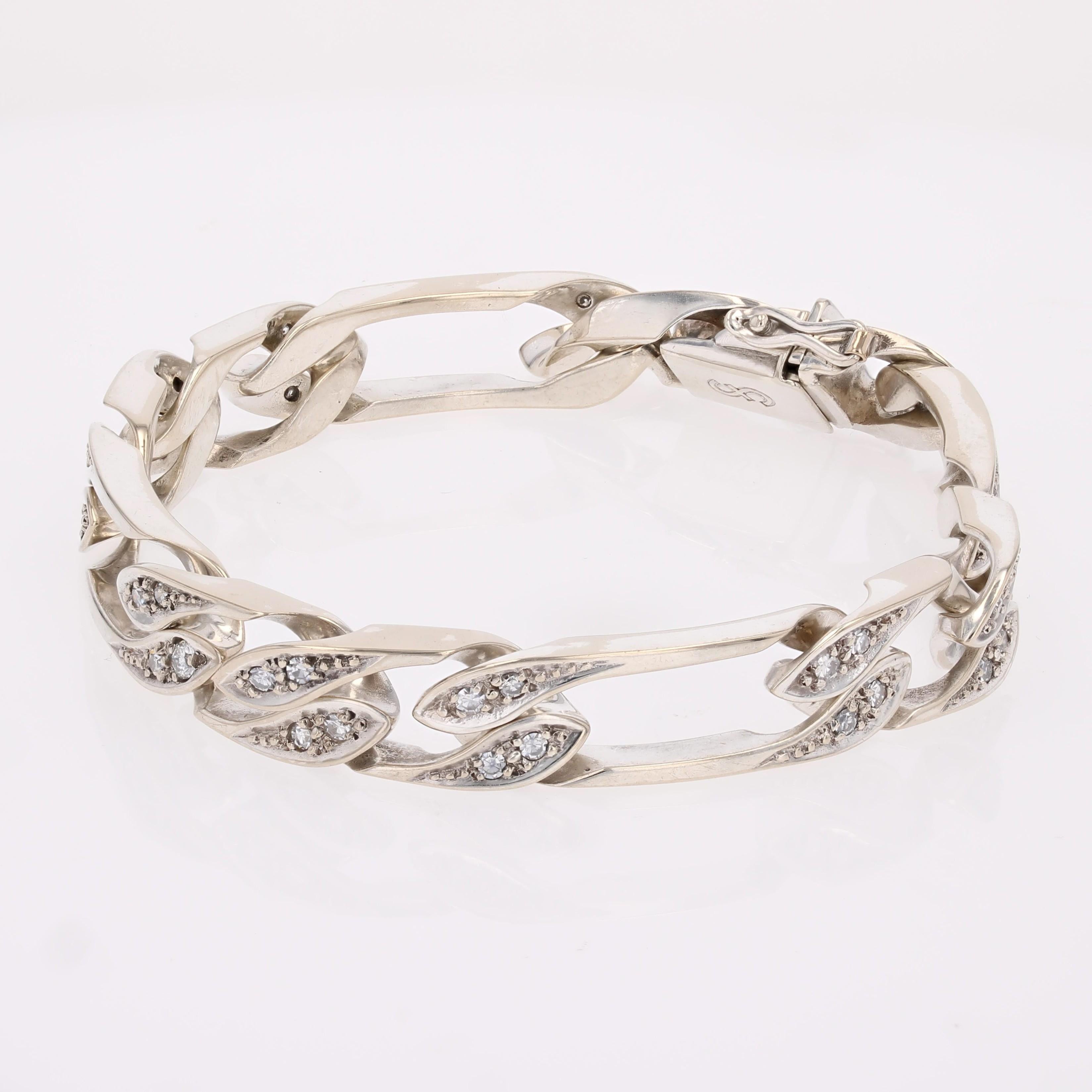 Taglio brillante Modern Second-Hand Diamonds 18 Karat White Gold Curb Chain Bracelet in vendita