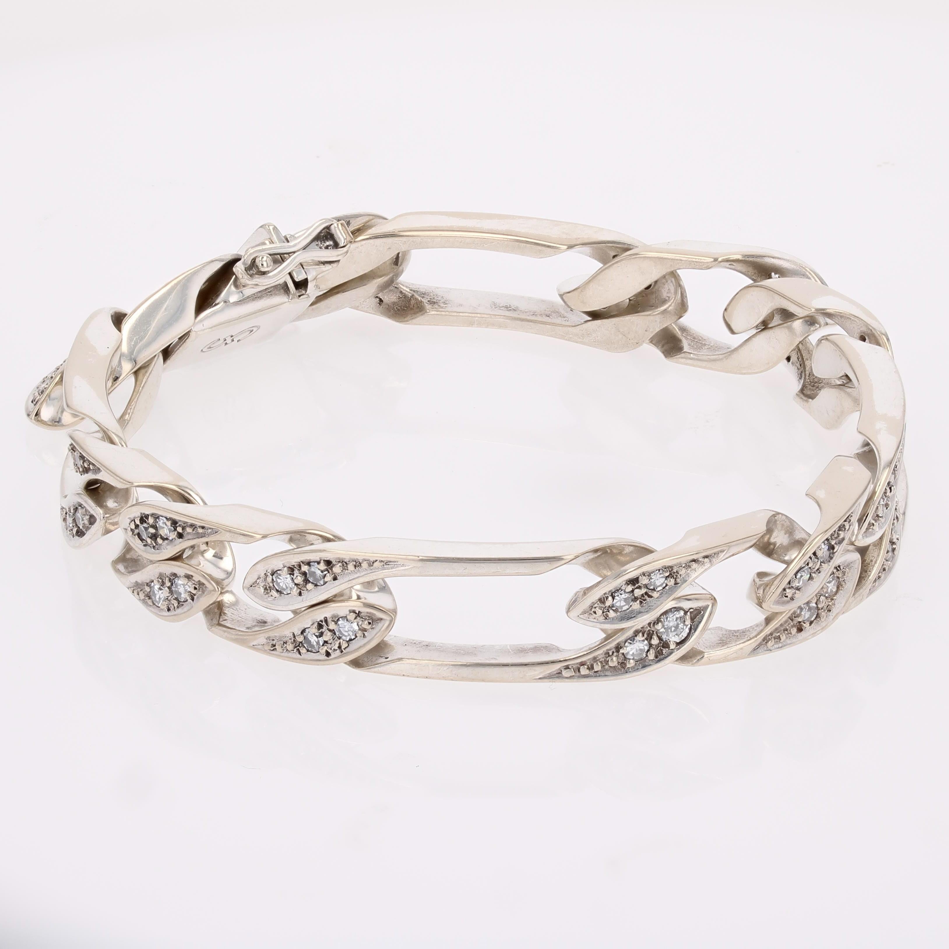Modern Second-Hand Diamonds 18 Karat White Gold Curb Chain Bracelet In condizioni ottime in vendita a Poitiers, FR