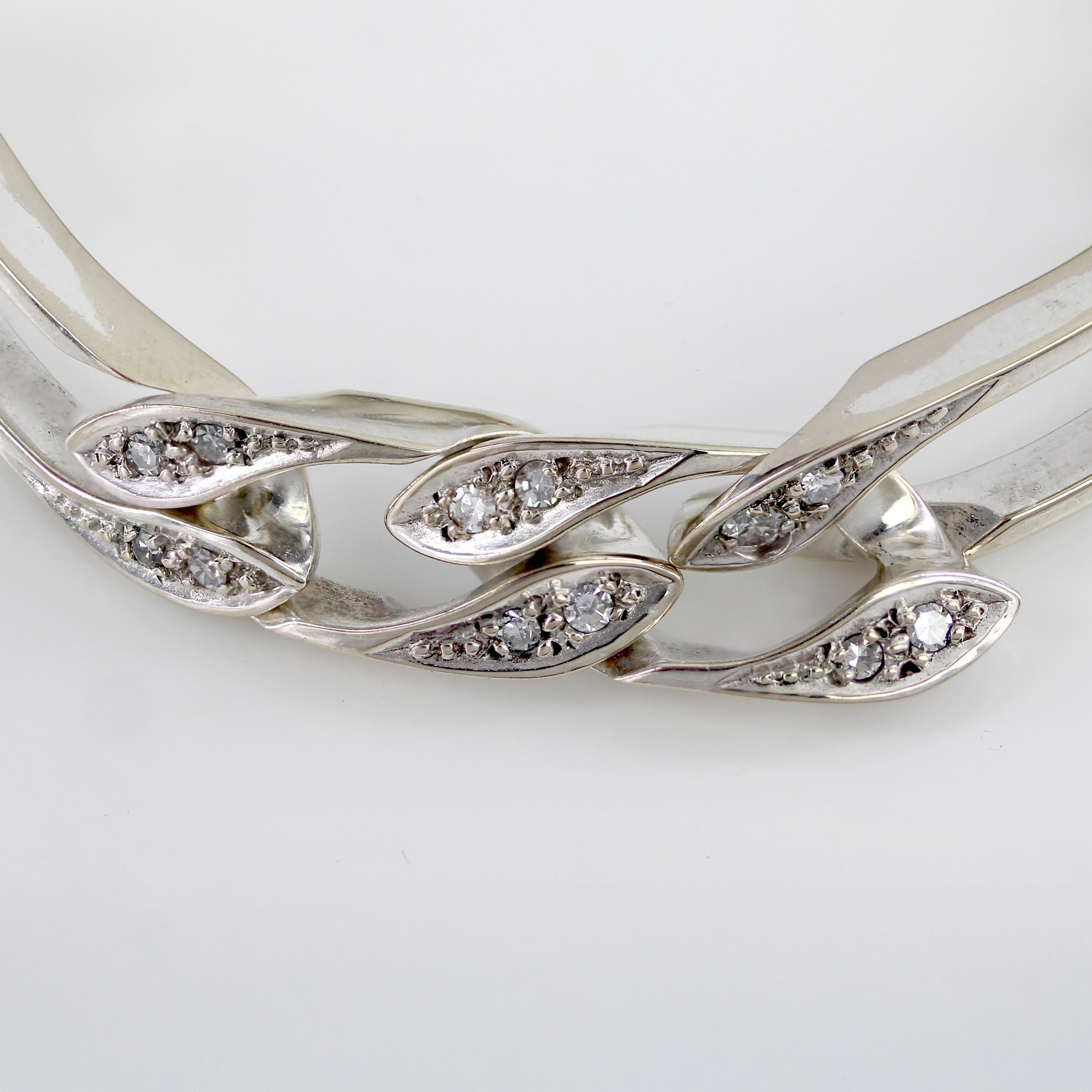 Donna Modern Second-Hand Diamonds 18 Karat White Gold Curb Chain Bracelet in vendita