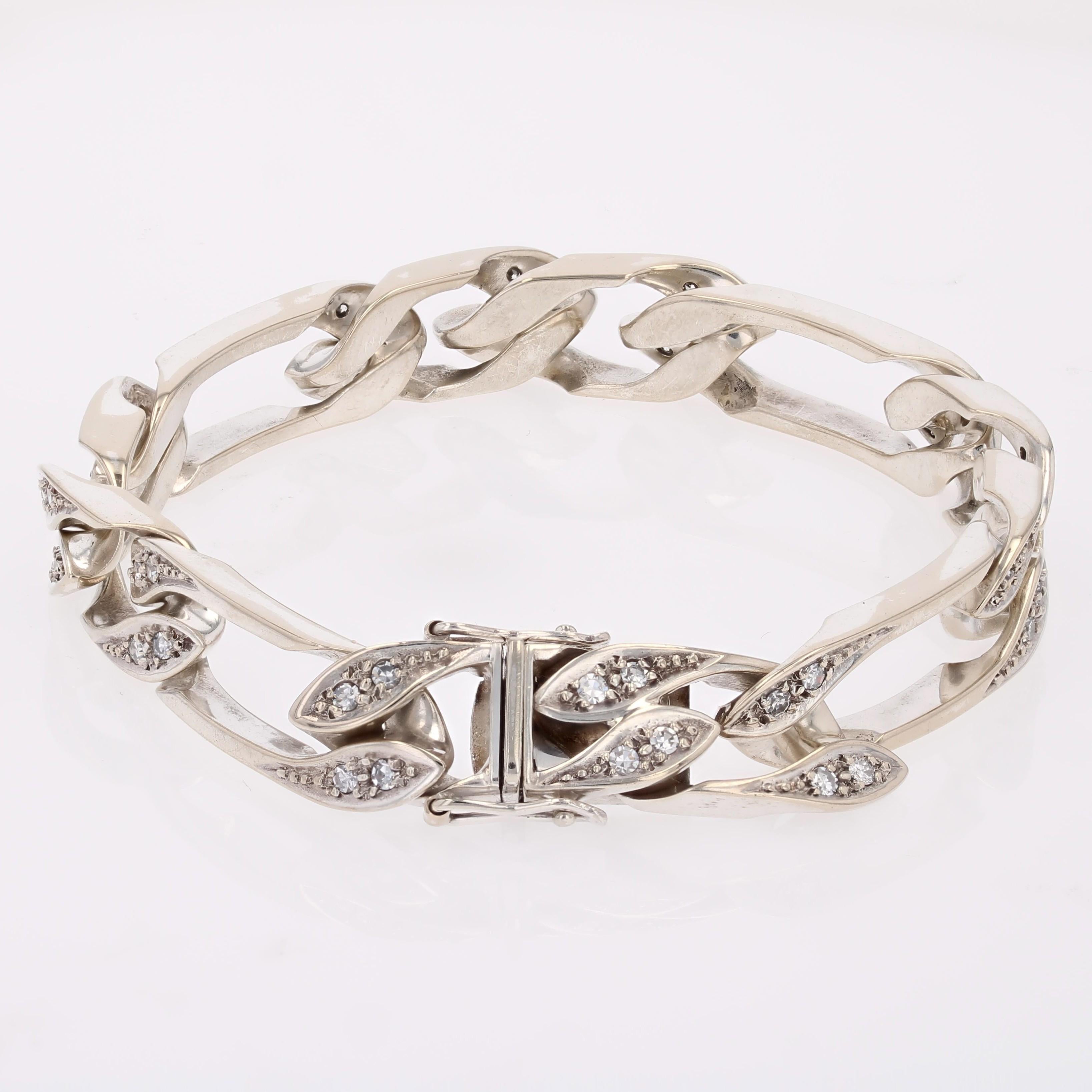 Modern Second-Hand Diamonds 18 Karat White Gold Curb Chain Bracelet in vendita 3