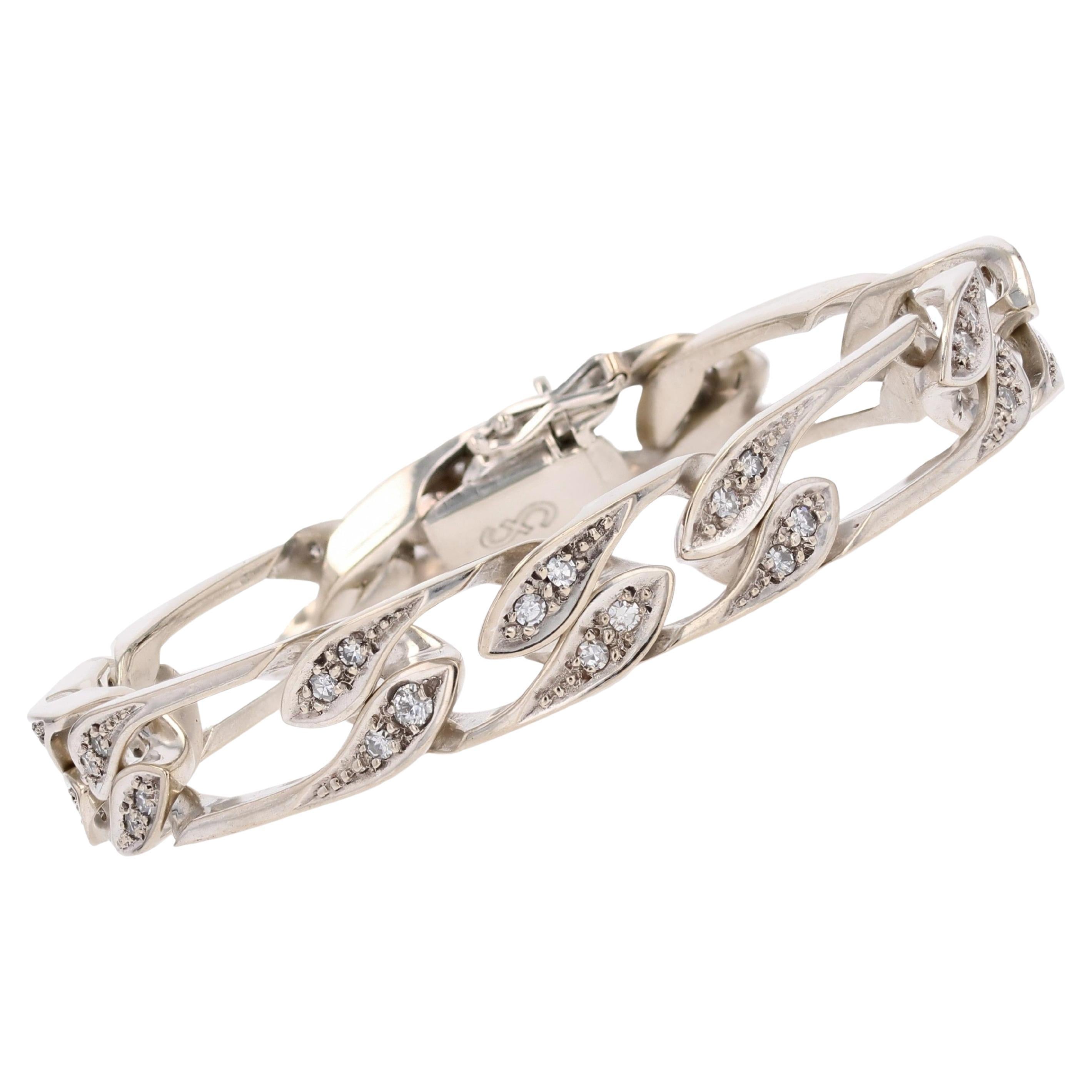 Modern Second-Hand Diamonds 18 Karat White Gold Curb Chain Bracelet