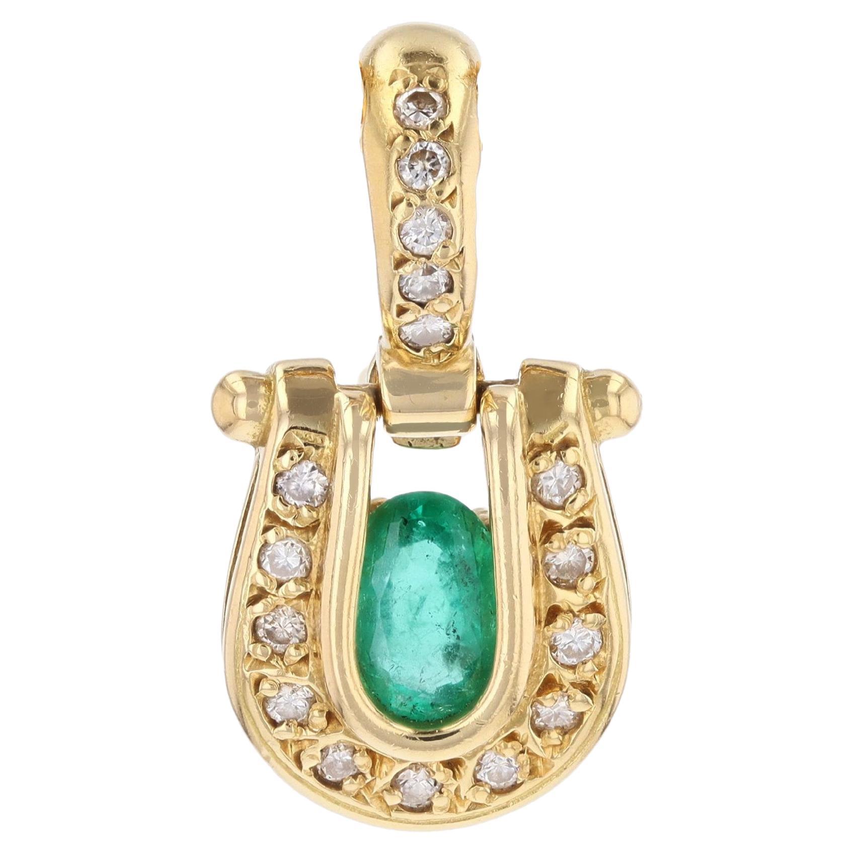 Modern Second-Hand Emerald Diamonds 18 Karat Yellow Gold Pendant For Sale