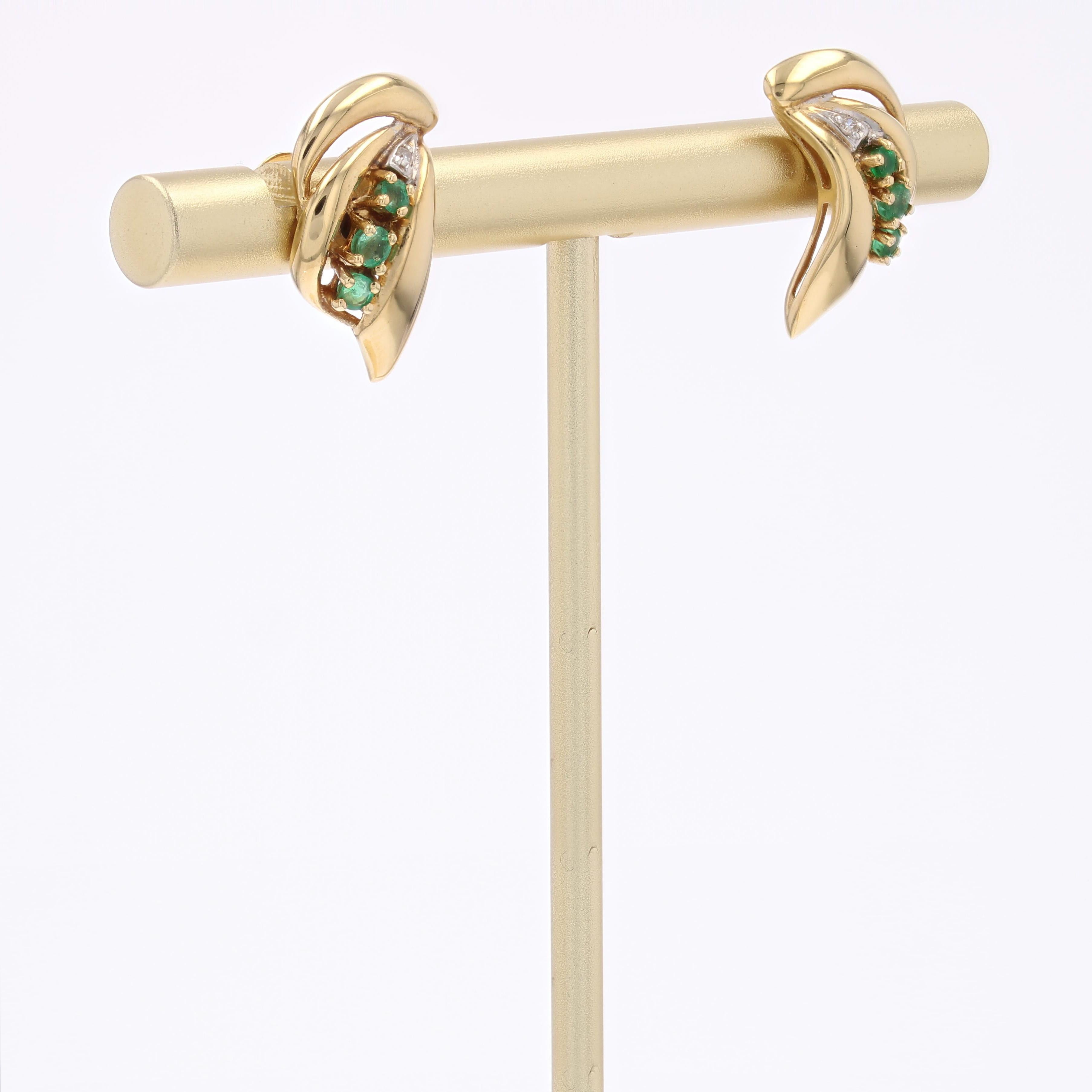 Women's Modern Second-Hand Emeralds Diamonds 18 Karat Yellow Gold Stud Earrings For Sale