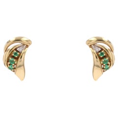 Modern Second-Hand Emeralds Diamonds 18 Karat Yellow Gold Stud Earrings
