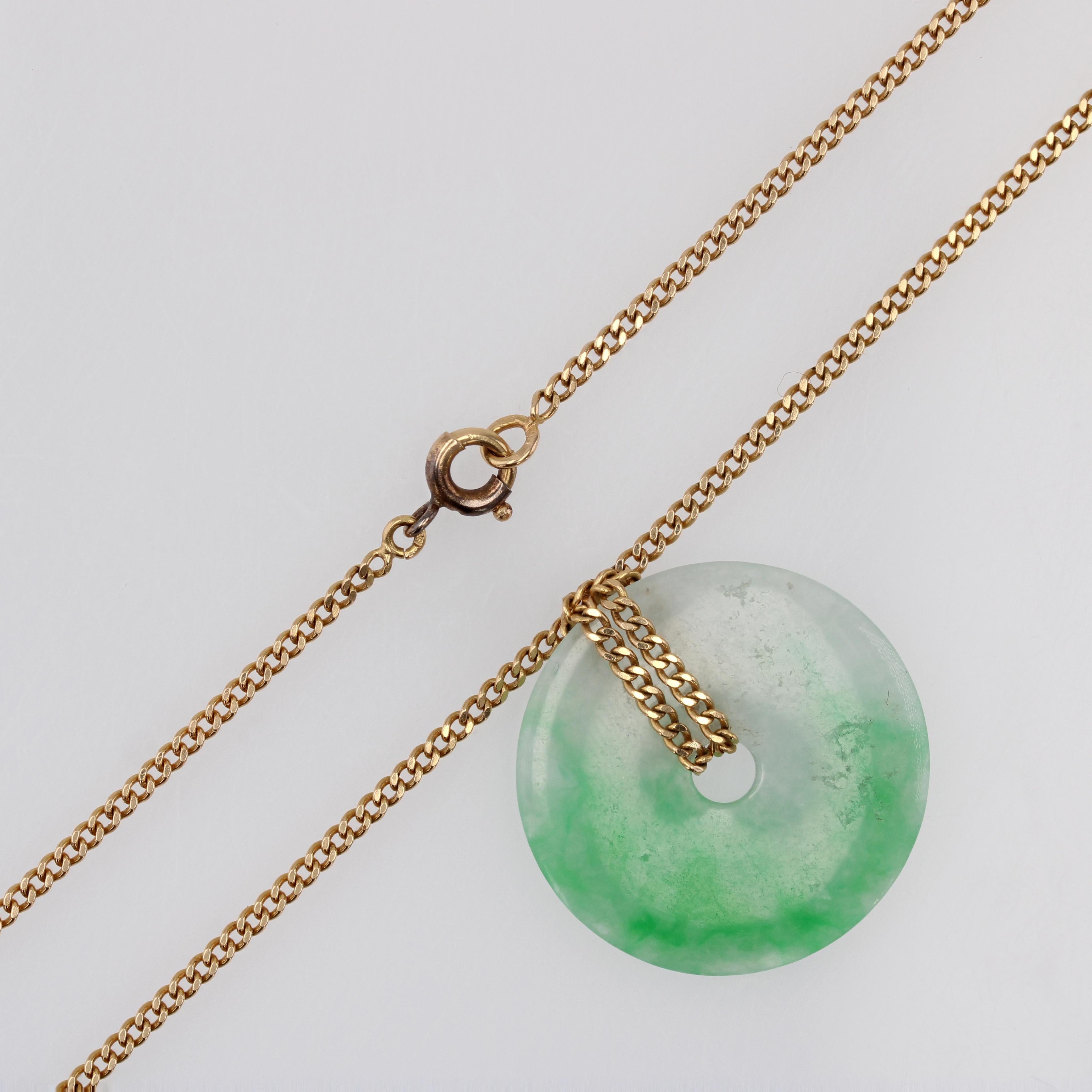 Moderne zweite Hand Jade Disc 18 Karat Gelbgold Kette Halskette 5