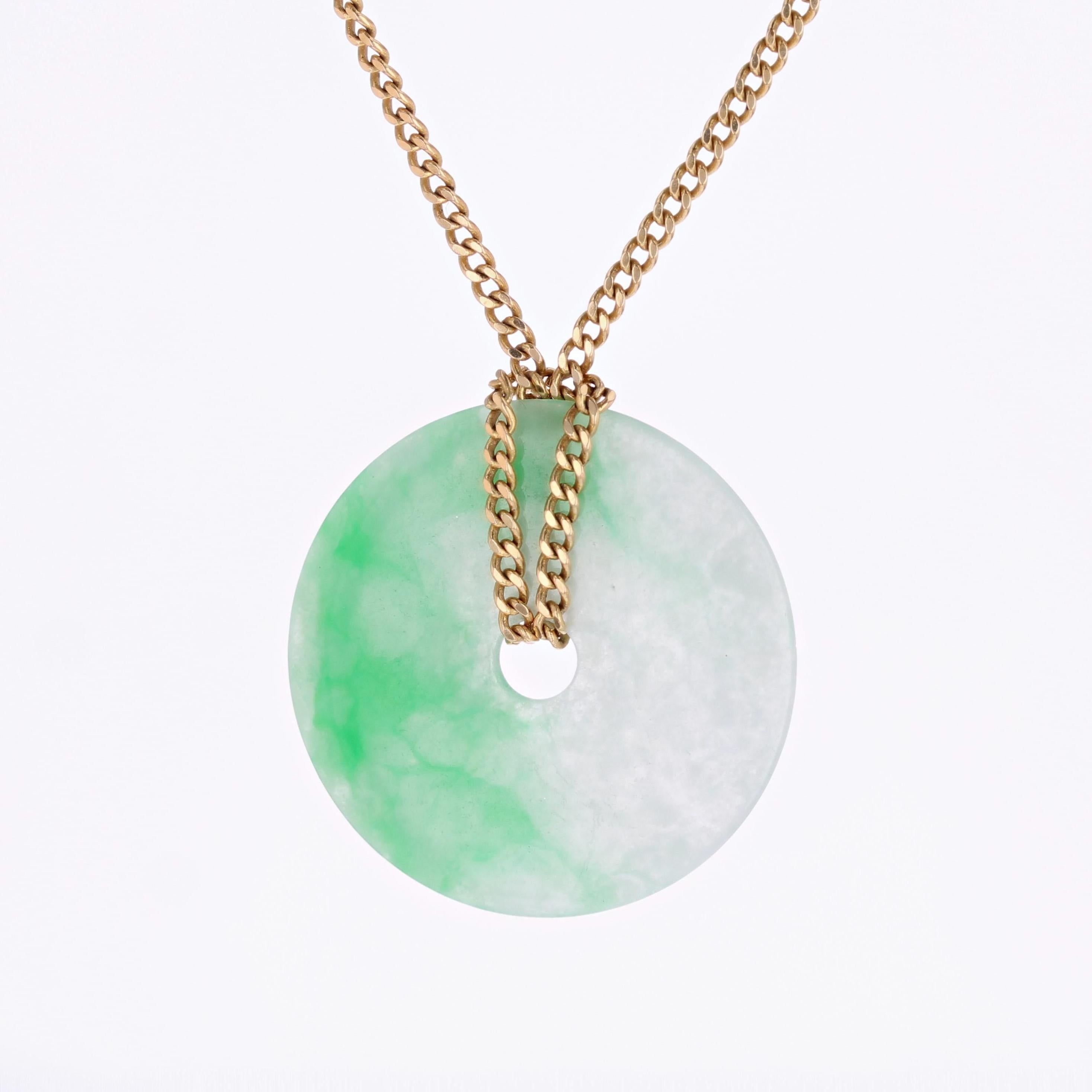 Moderne zweite Hand Jade Disc 18 Karat Gelbgold Kette Halskette 6