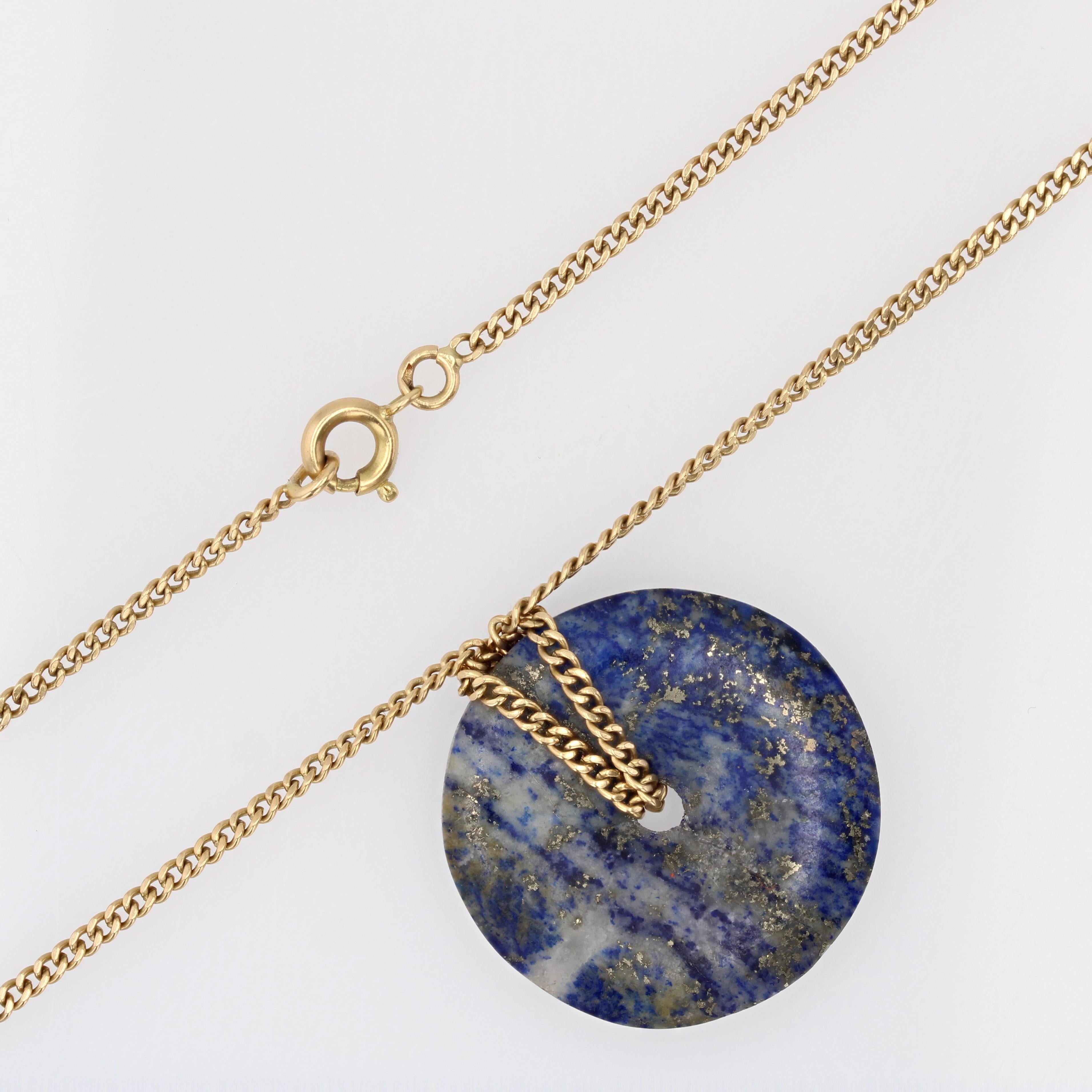 Modern Second-Hand Lapis-Lazuli Disc 18 Karat Yellow Gold Chain Necklace For Sale 5