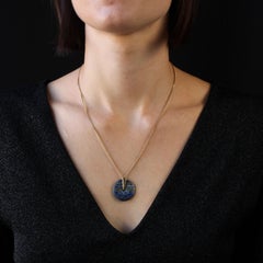 Chaîne collier moderne d'occasion en or jaune 18 carats avec disques en lapis-lazuli