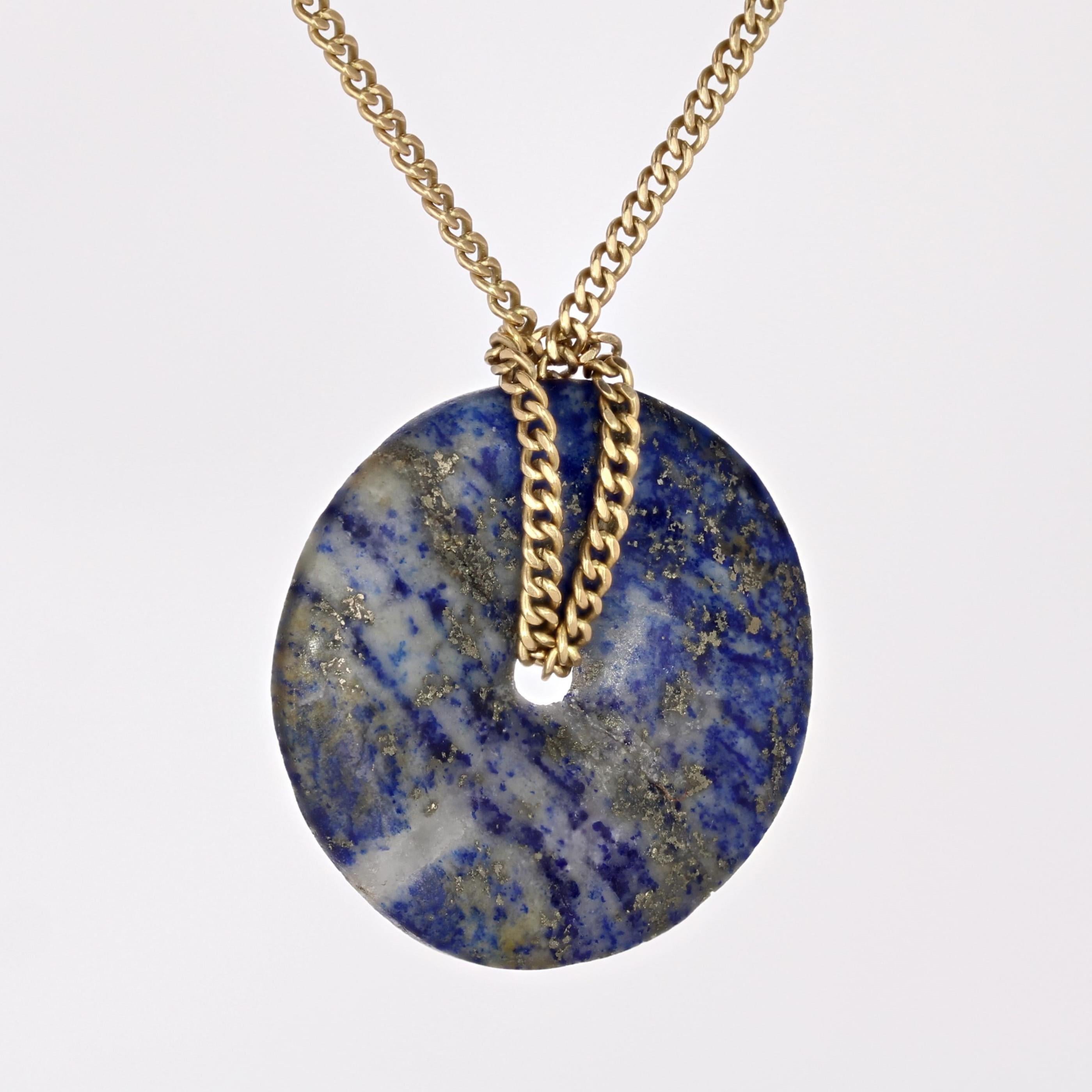 Women's Modern Second-Hand Lapis-Lazuli Disc 18 Karat Yellow Gold Chain Necklace For Sale