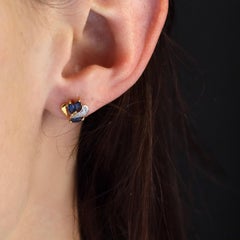 Modern Second-Hand Navette Sapphire Diamonds 18 Karat Yellow Gold Stud Earrings