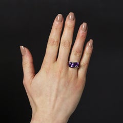 Modern Second-Hand Pear Cut Amethysts Diamonds 18 Karat White Gold Duo Ring