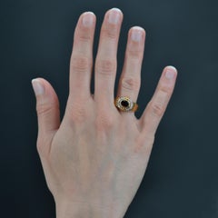 Modern Second- Hand Sapphire Diamond 18 Karat Yellow Gold Ring