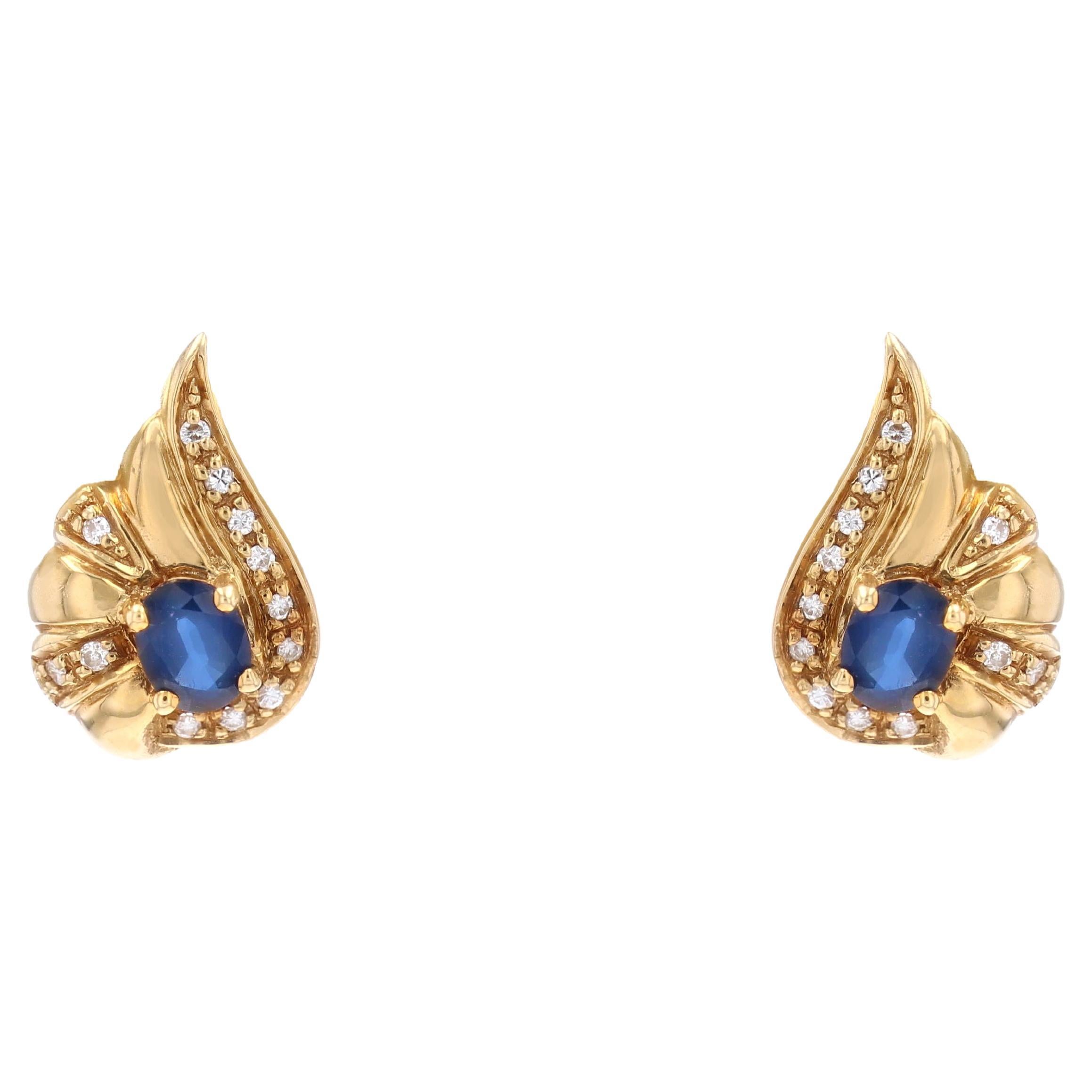 Modern Second-Hand Sapphire Diamonds 18 Karat Yellow Gold Stud Bow Earrings