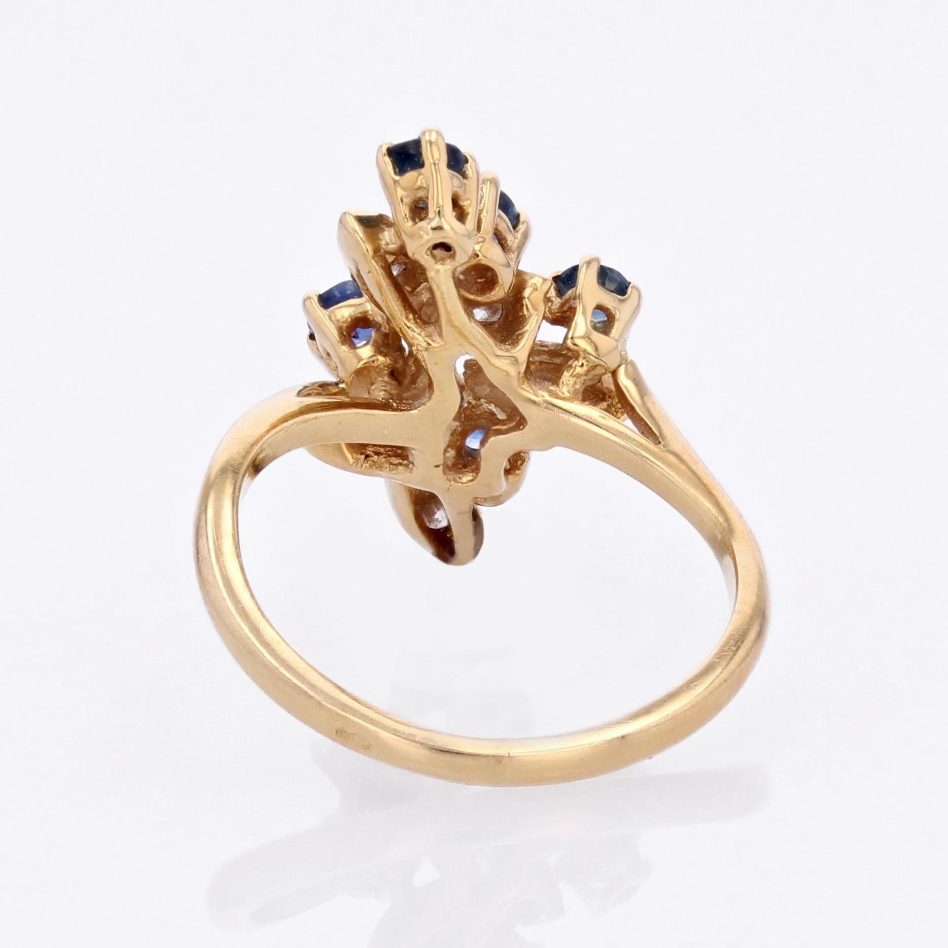 Modern Second-Hand Sapphires Diamonds 18 Karat Yellow Gold Leaves Ring For Sale 13