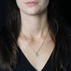Modern Second-Hand Small Jade Disc 18 Karat Yellow Gold Chain Necklace