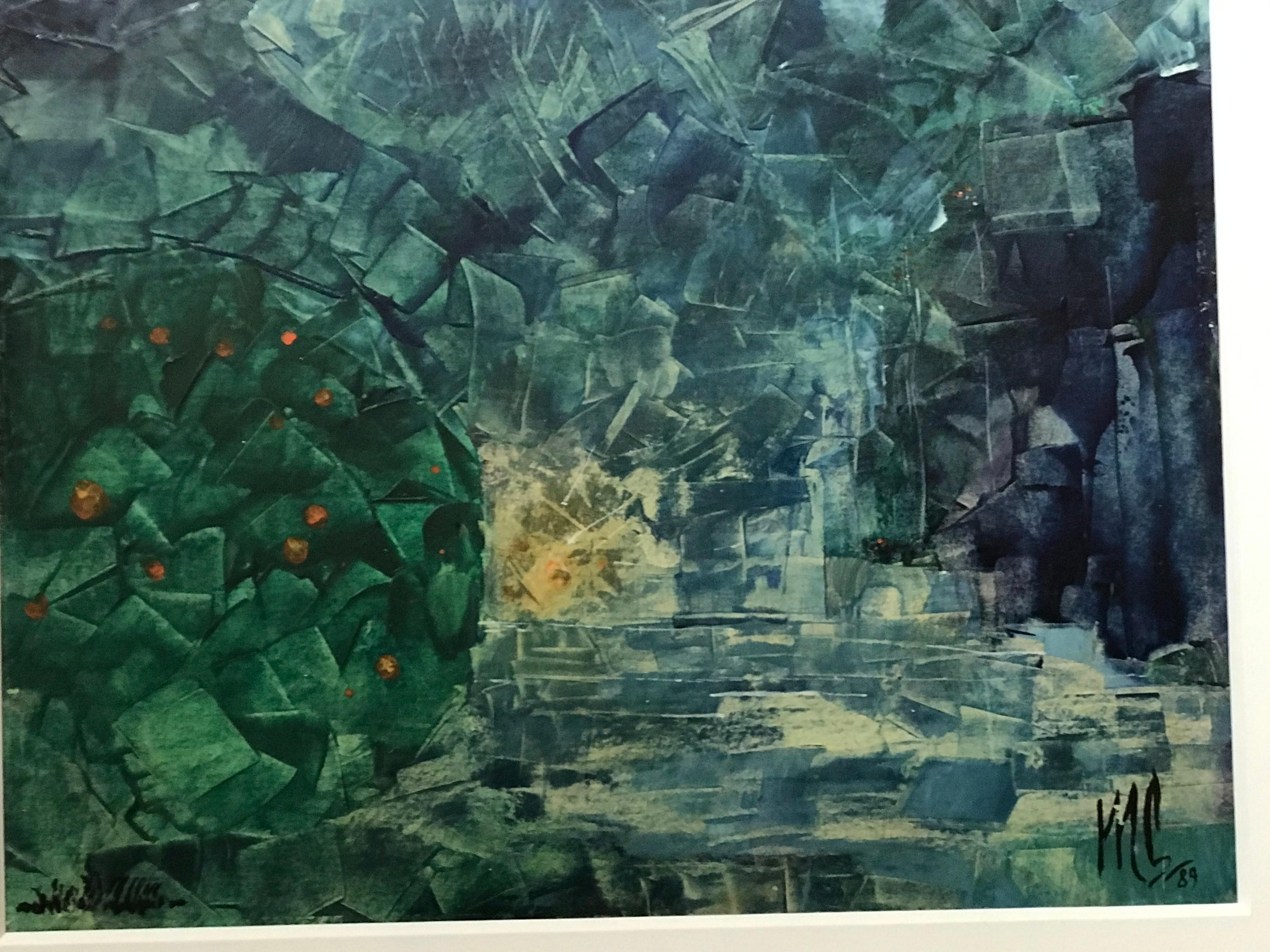 Modern Semi-Abstract Aquatic Landscape Watercolor In Excellent Condition For Sale In Pasadena, CA