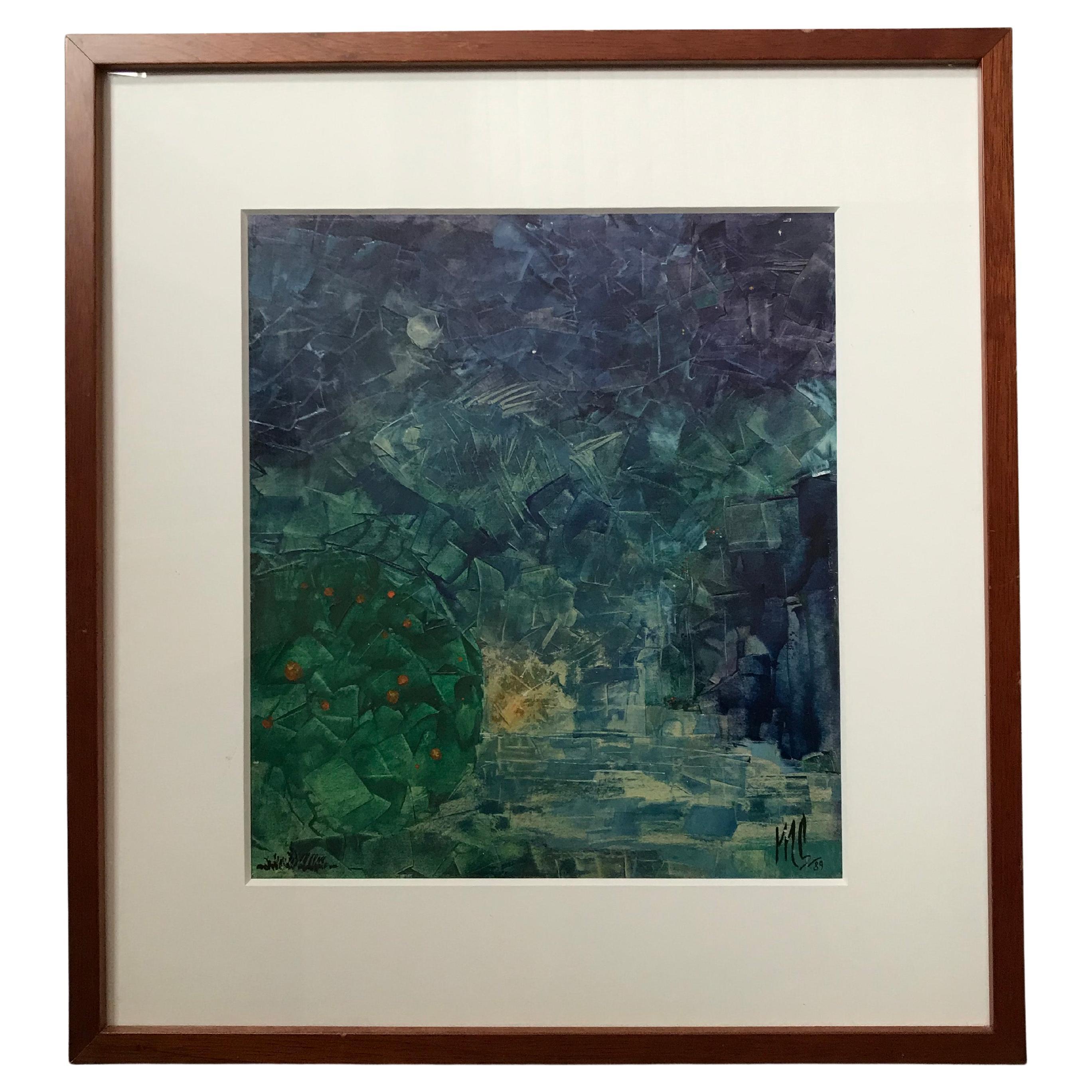 Modern Semi-Abstract Aquatic Landscape Watercolor For Sale