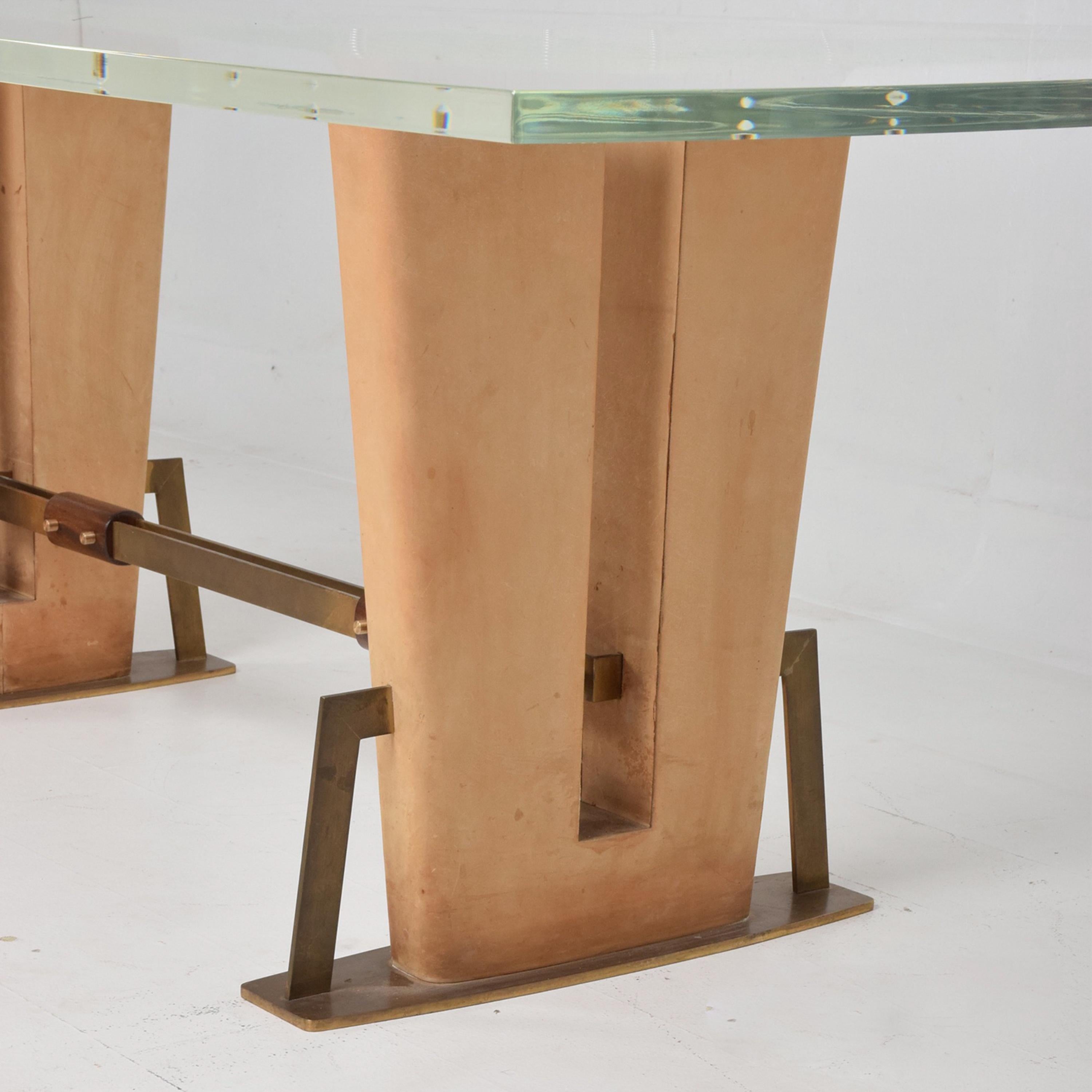 Mid-Century Modern 1960s Sensational Lucite Dining Table Leather & Bronze Base For Sale