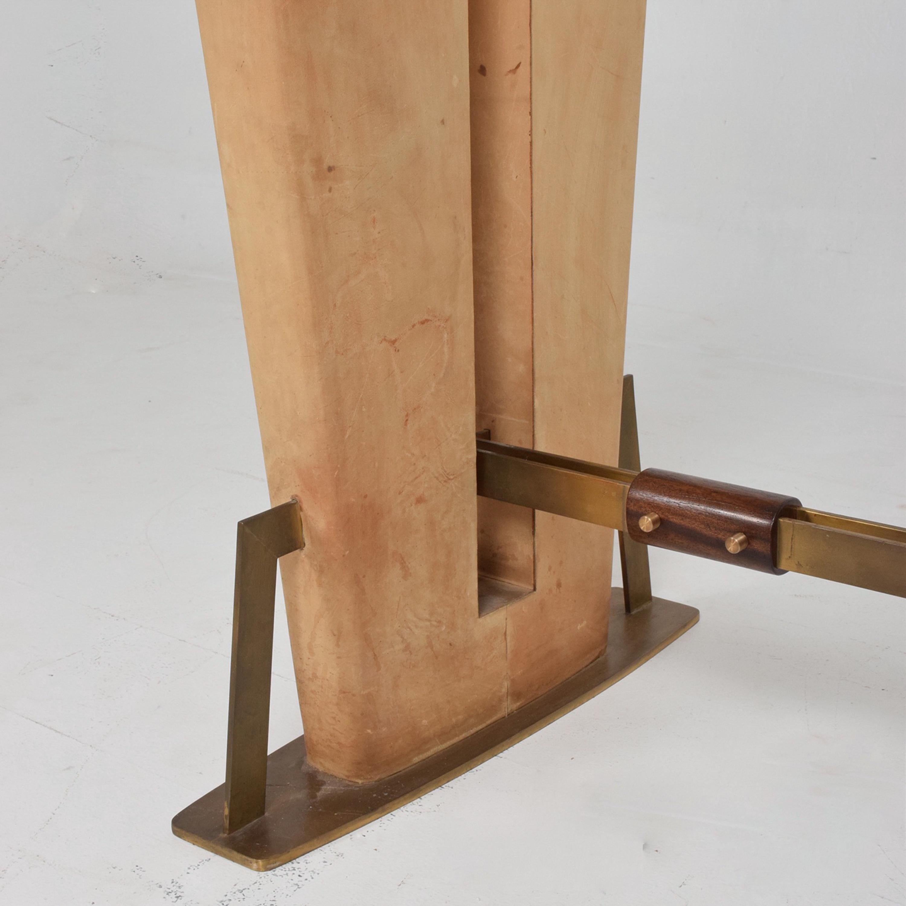 Mid-20th Century 1960s Mexican Modernism Lucite Dining Table Leather Mahogany Solid Brass For Sale