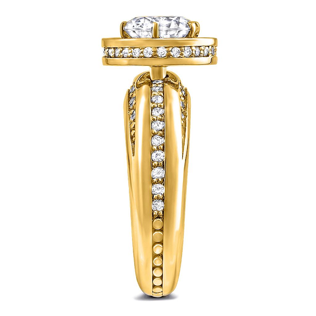 Taglio rotondo Sensualità moderna Anello di fidanzamento con diamante a forma di aureola Hope Made in NYC in vendita