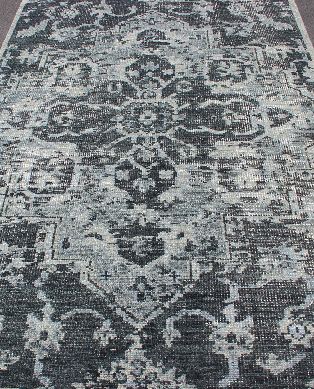 Modern Serapi Design Rug in Gray, D. Blue & D. Charcoal with Geometric Design In New Condition For Sale In Atlanta, GA