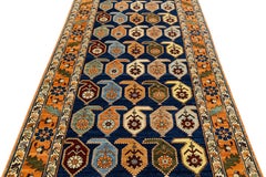 Modern Serapi Style Rug - Hand-Knotted Wool - Navy & Terracotta Boteh Design