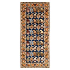 Modern Serapi Style Rug - Hand-Knotted Wool - Navy & Terracotta Boteh Design