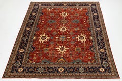Modern Serapi-Style Wool Rug In Rust-Red Featuring an Allover Floral Design