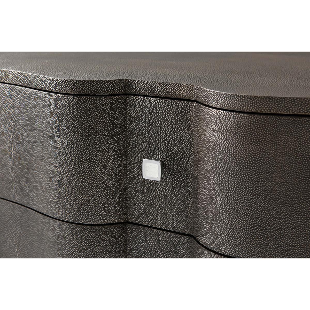 Contemporary Modern Serpentine Leather Wrapped Nightstand - Dark For Sale