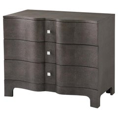 Modern Serpentine Leather Wrapped Nightstand - Dark