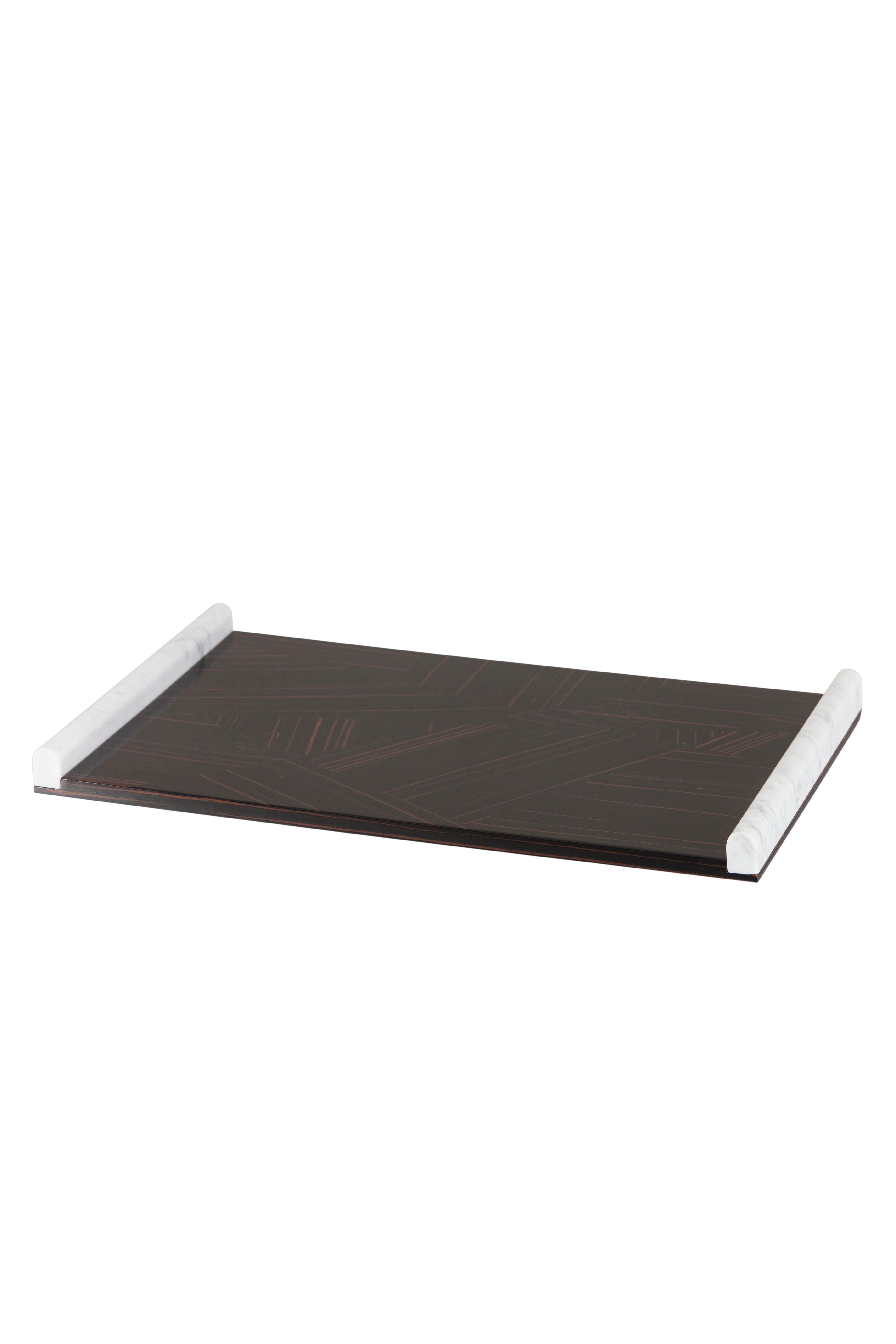 Modern Serving Tray Calacatta Marble Ebony Handmade Portugal Lusitanus Home In New Condition For Sale In Lisboa, PT