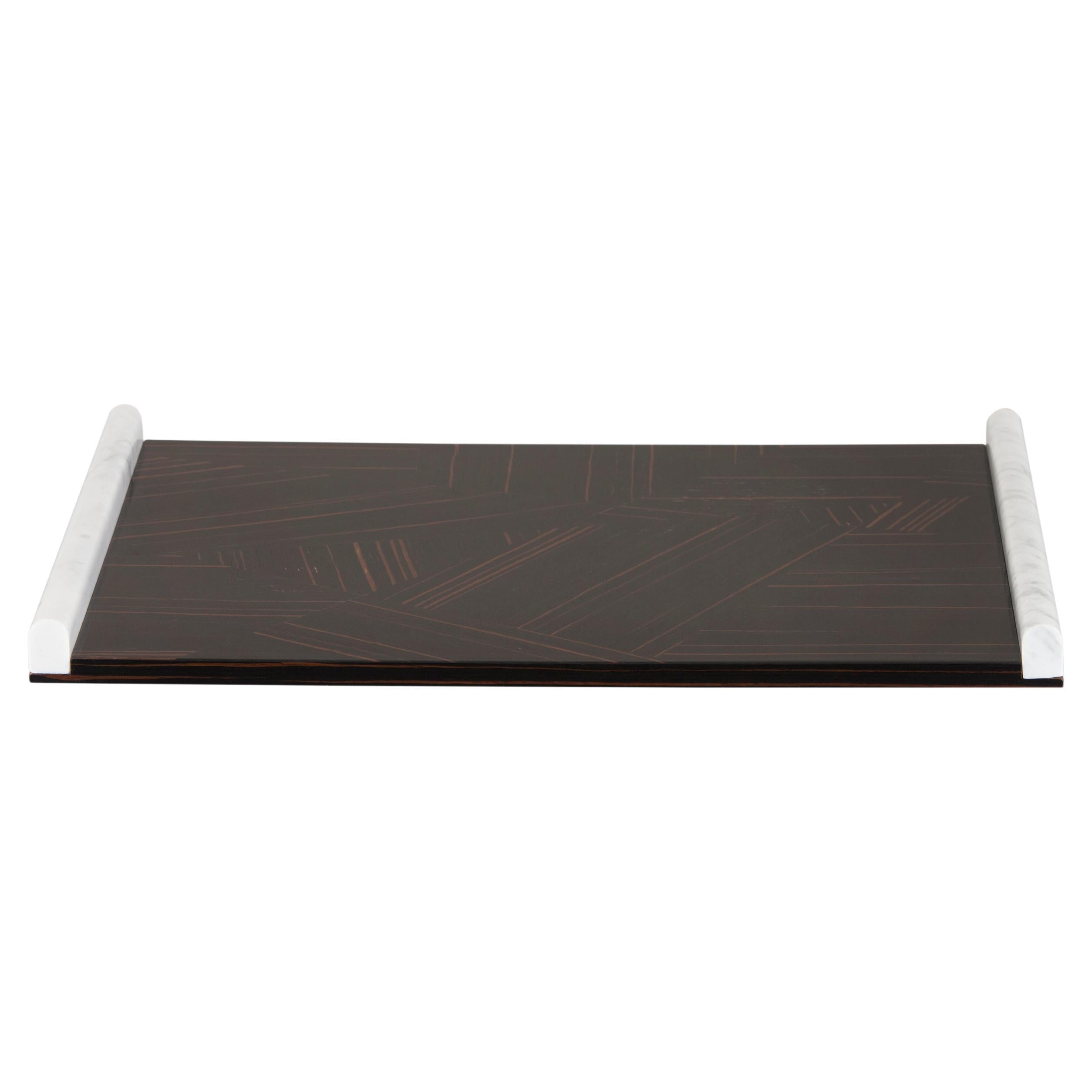 Modern Serving Tray Calacatta Marble Ebony Handmade Portugal Lusitanus Home