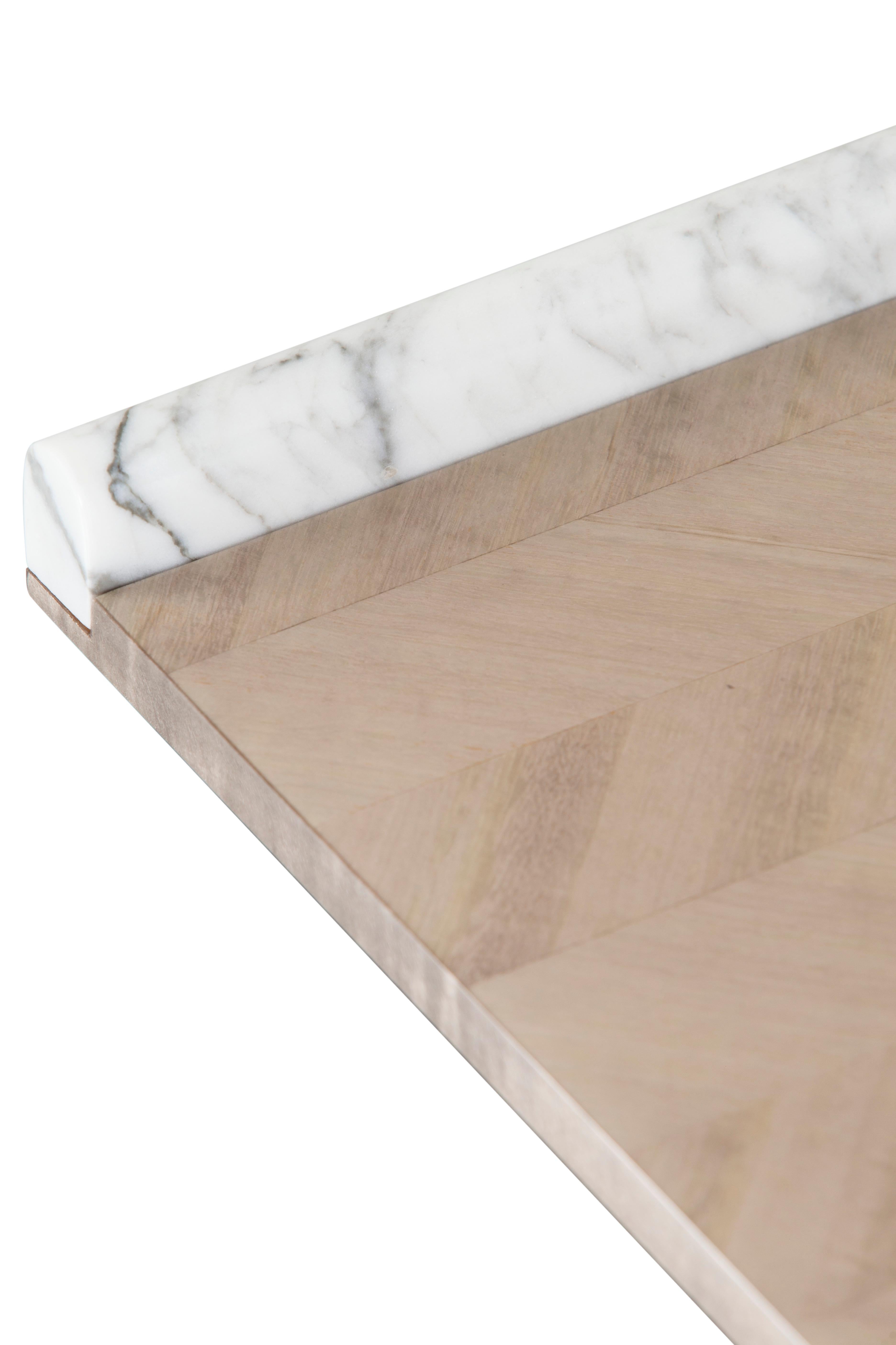 Hand-Crafted Modern Serving Tray Calacatta Marble Eucalyptus Handmade Portugal Lusitanus Home For Sale
