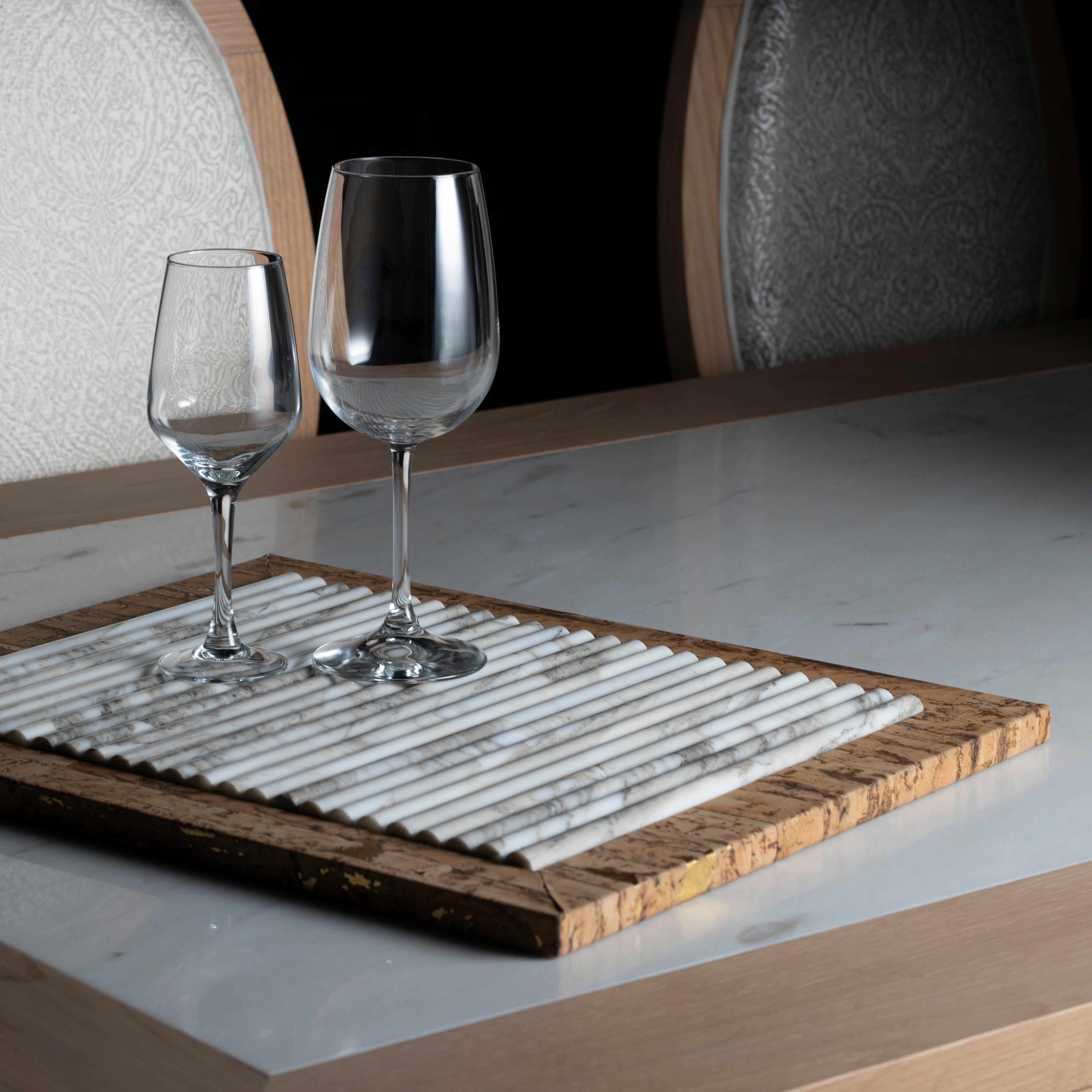 Contemporary Modern Serving Tray Calacatta Marble Eucalyptus Handmade Portugal Lusitanus Home For Sale