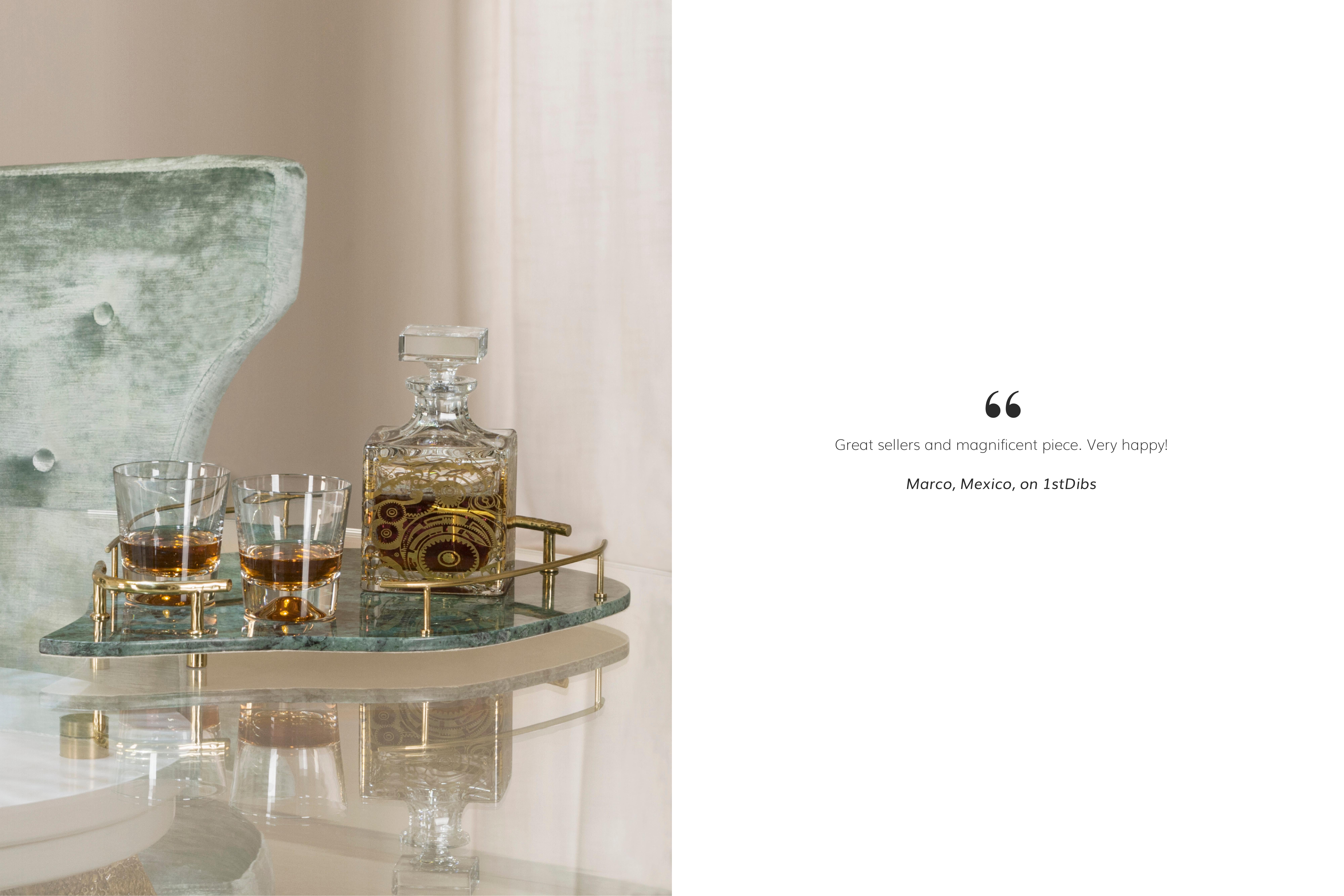 Modern Serving Tray Calacatta Marble Stainless Handmade Portugal Lusitanus Home For Sale 1