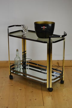 Modern Serving Trolley, Bar Cart, Gold and Dark Gunmetal, 1980s