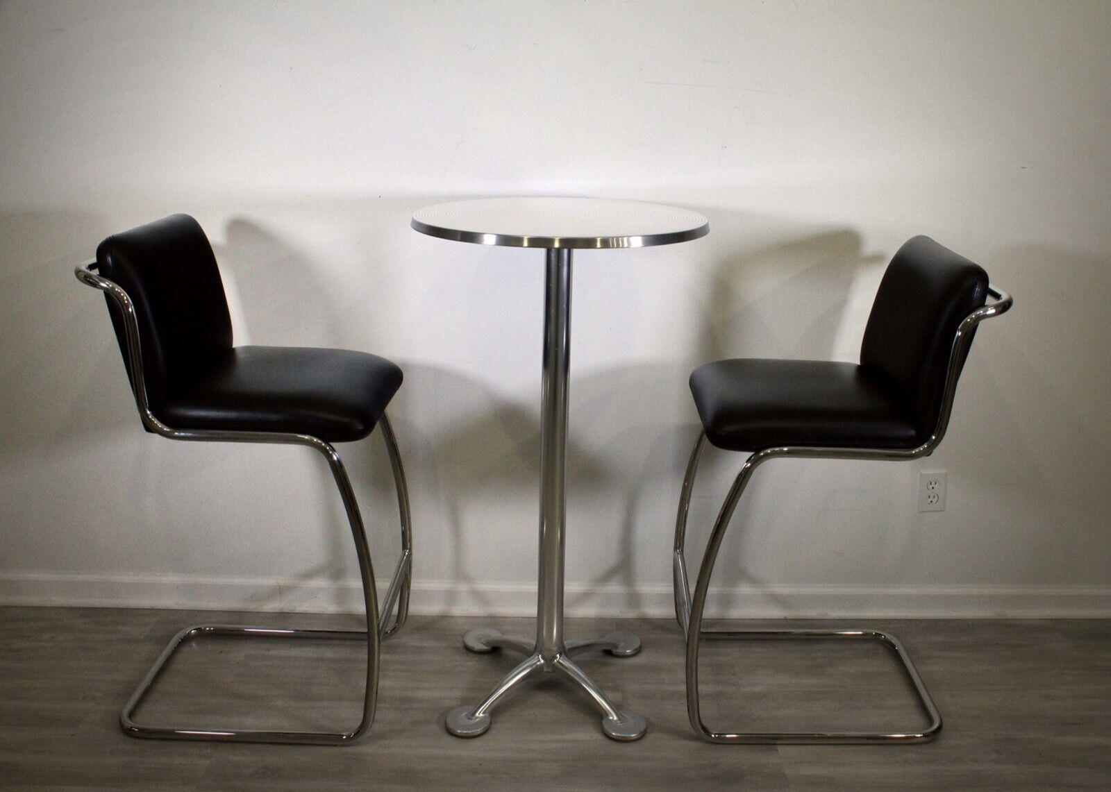 20th Century Modern Set 6 Brueton Tubular Chrome Cantilever Bar Stools 3 Pub Aluminum Tables