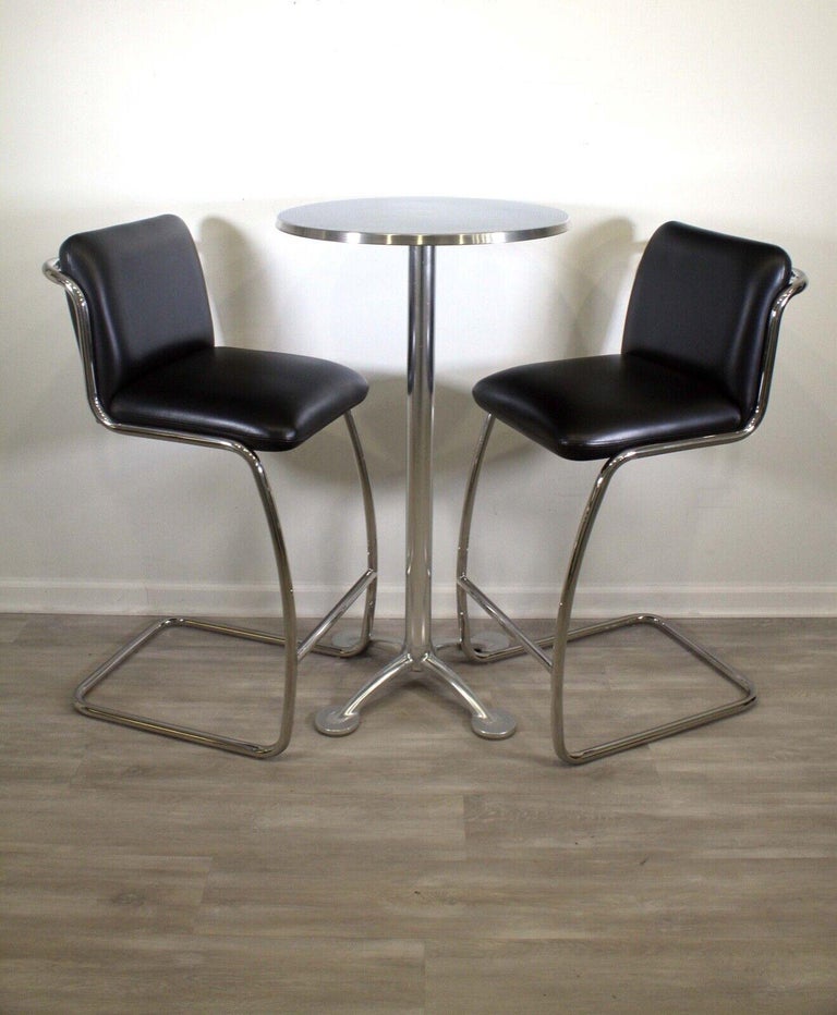 Modern Set 6 Brueton Tubular Chrome Cantilever Bar Stools 3 Pub