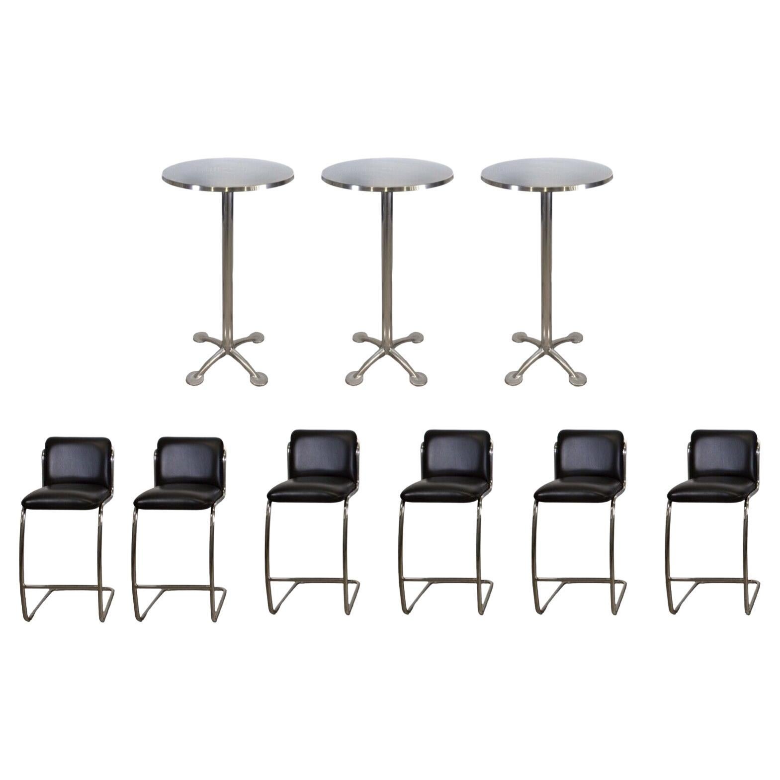 Modern Set 6 Brueton Tubular Chrome Cantilever Bar Stools 3 Pub Aluminum  Tables For Sale at 1stDibs