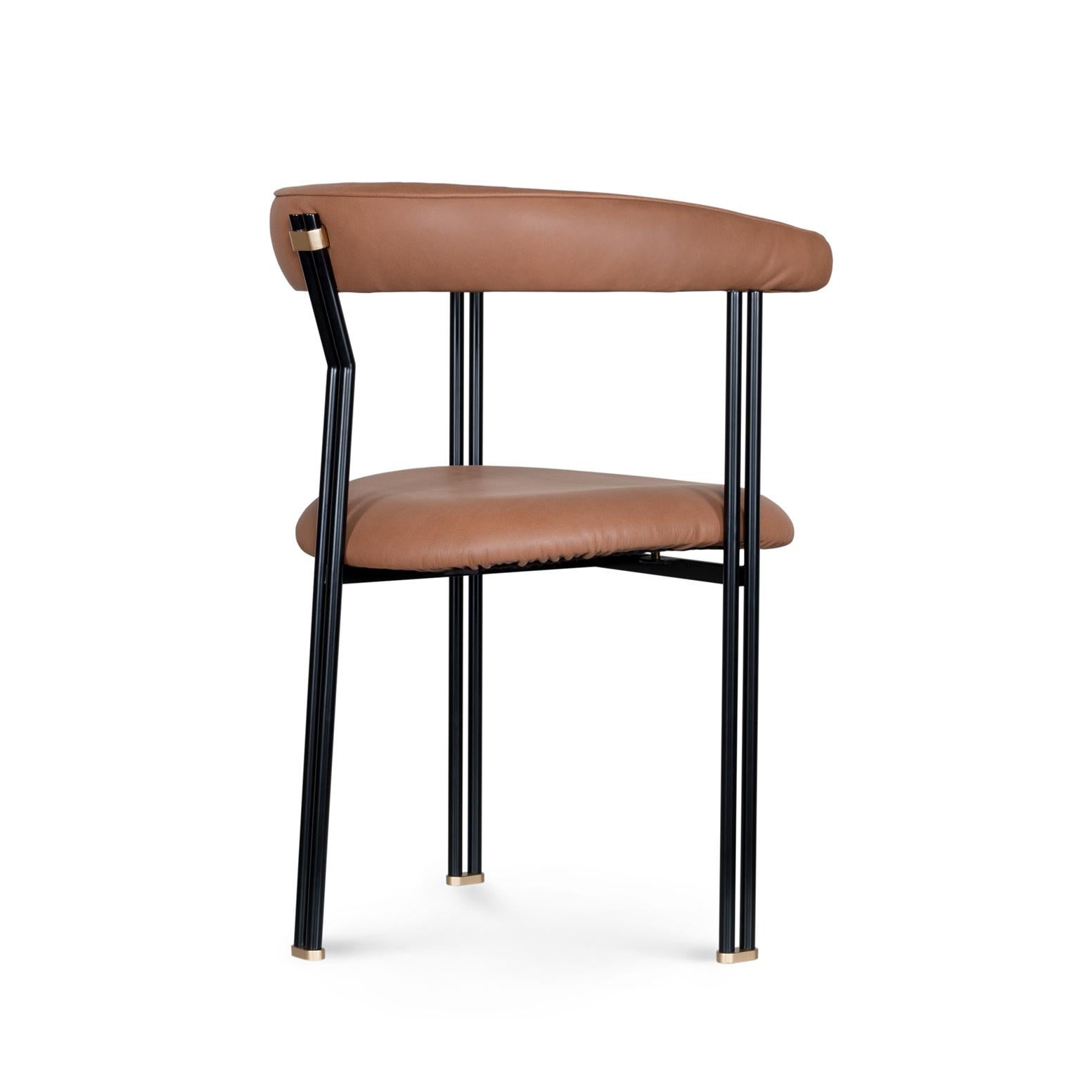 Contemporary Modern Maia Leather Dining Chairs Set/6, Handmade in Portugal by Greenapple For Sale