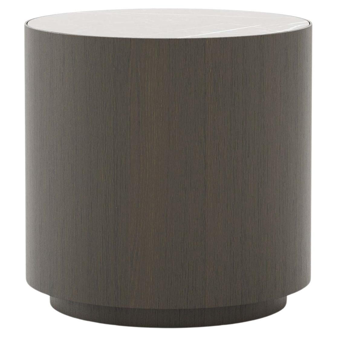 Ensemble de tables d'appoint modernes à tambour en bois, laque et verre, fabriquées à la main en vente