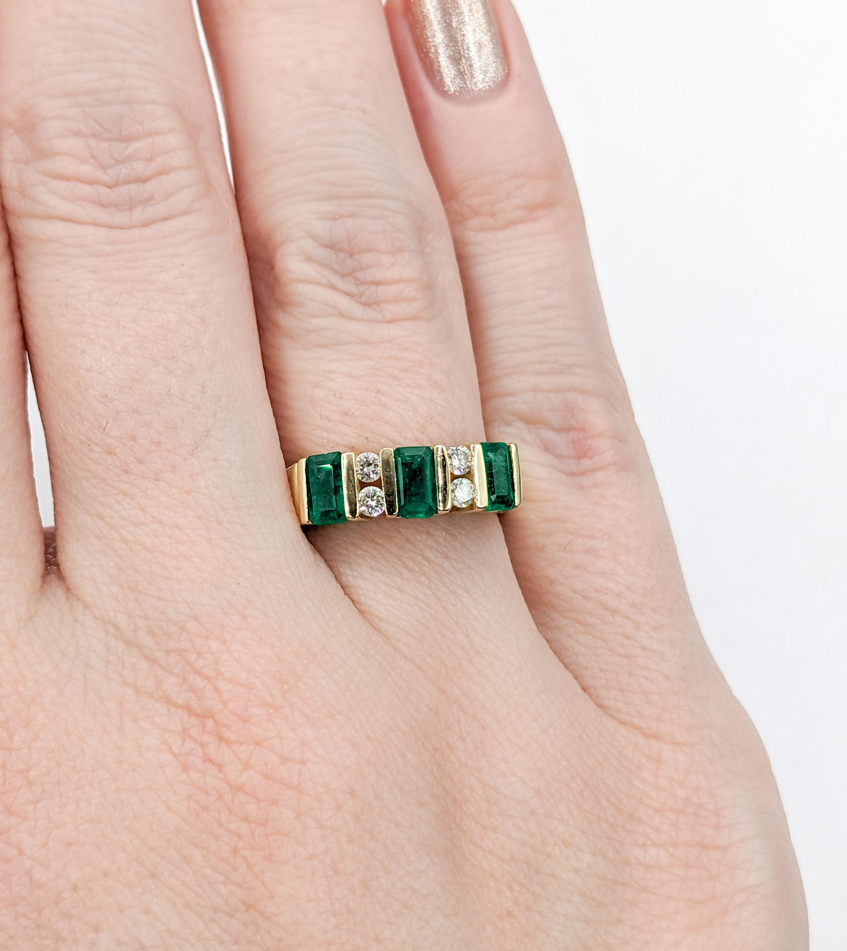 Emerald Cut Modern Set Emerald & Diamond Band Ring For Sale