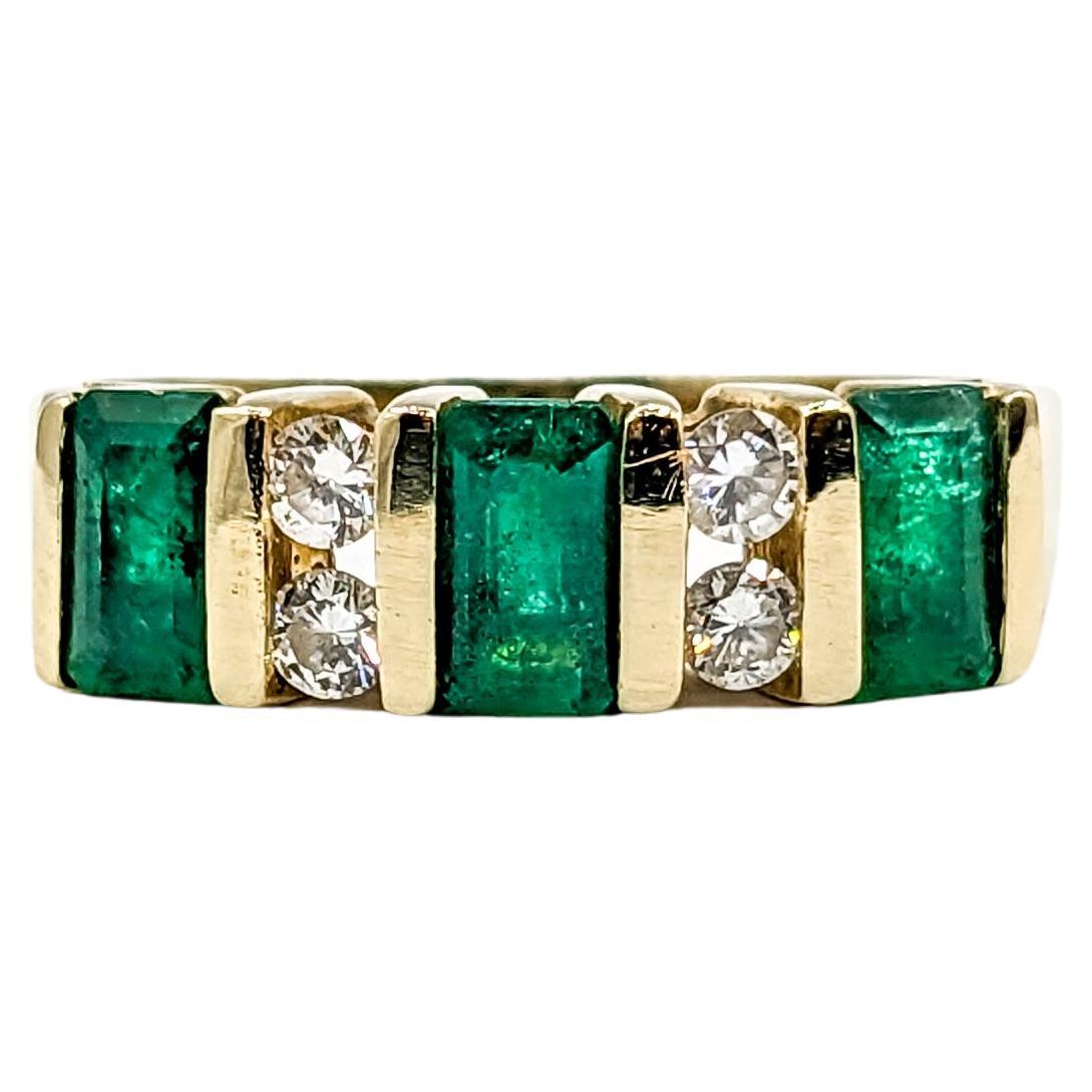 Modern Set Emerald & Diamond Band Ring