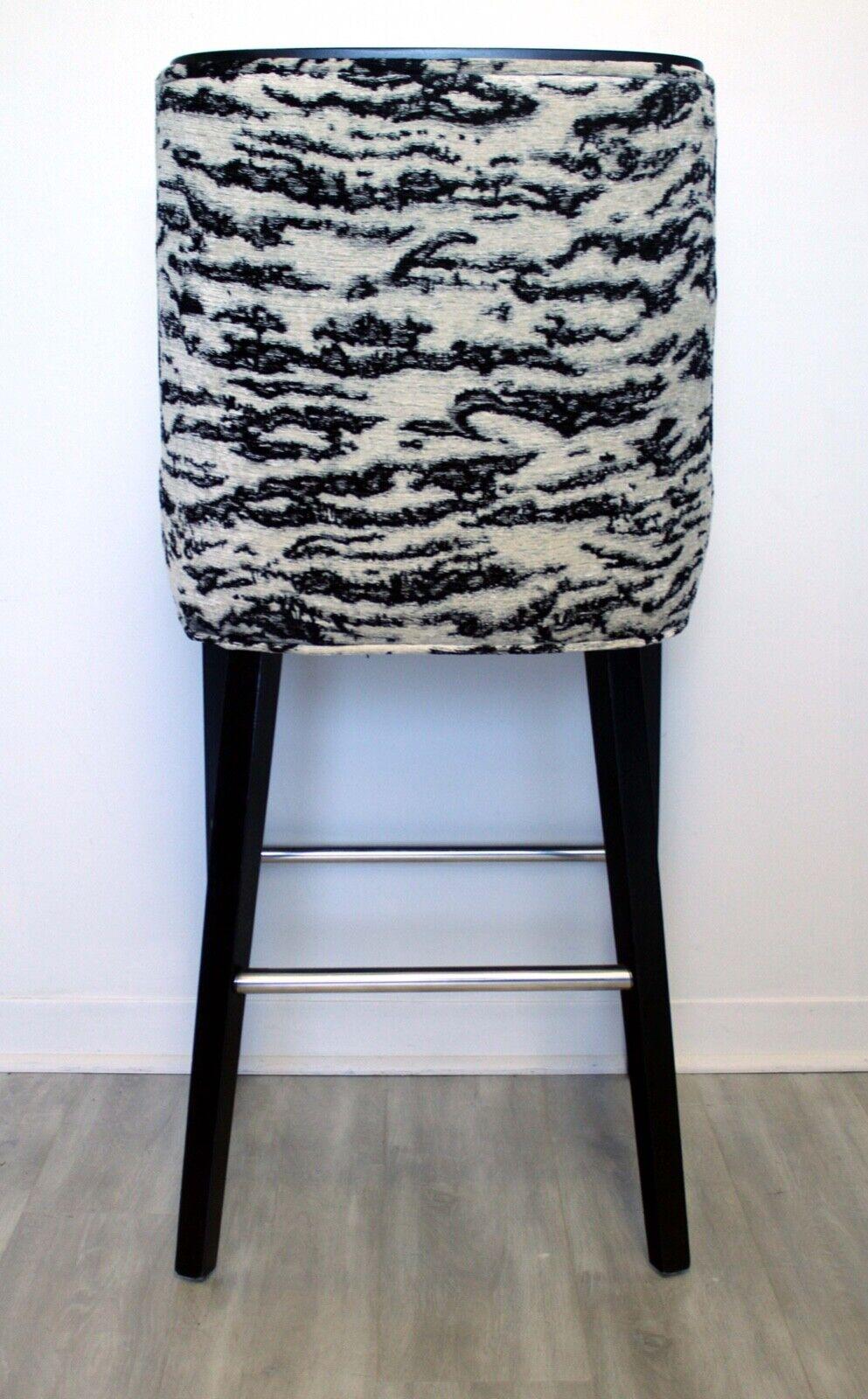 Contemporary Modern Set of 4 Barstools Distressed Leather Shumachier Serengeti Fabric