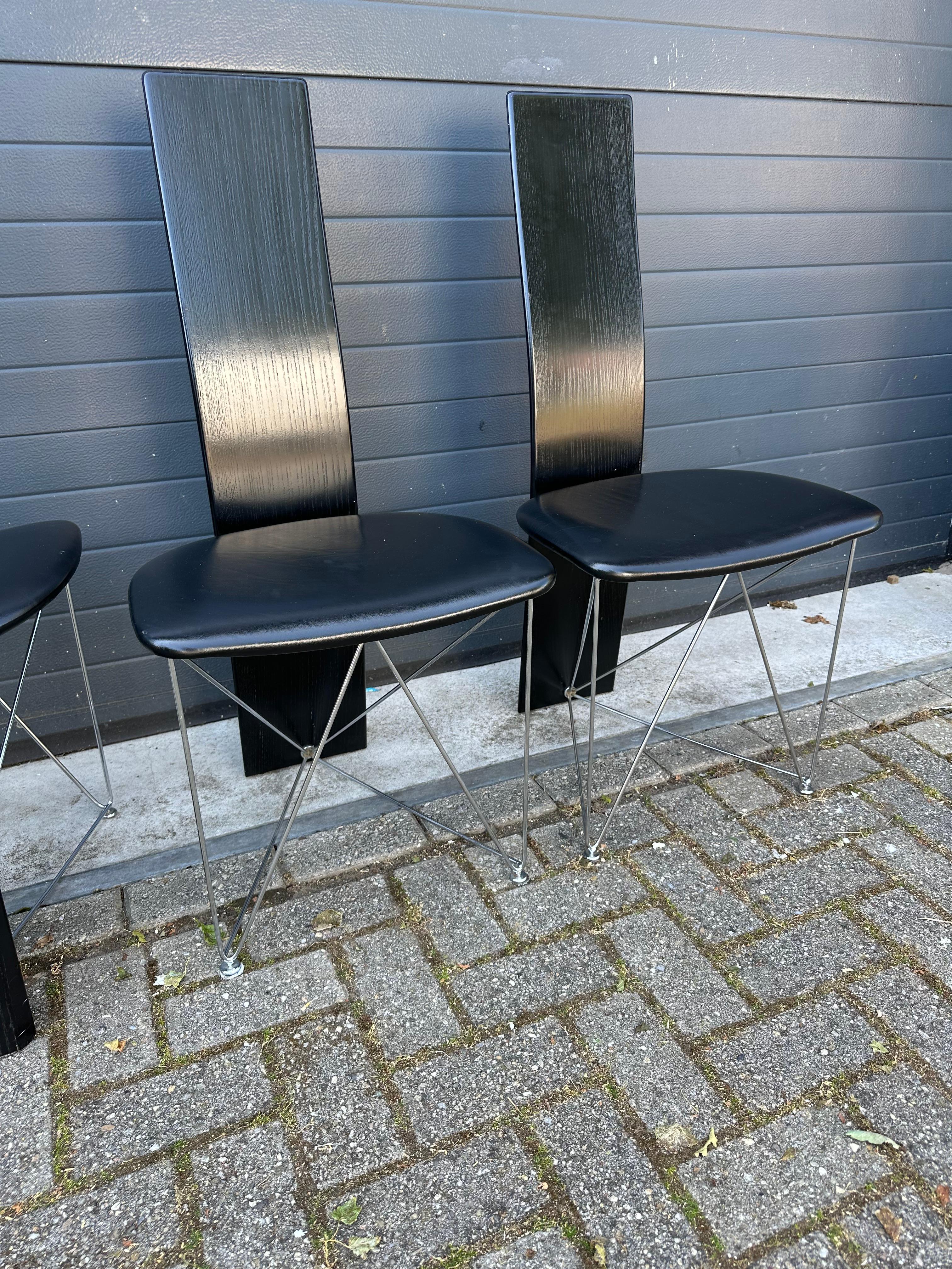 Modern Set of 4 Dining Chairs with Leather Seats by Torstein Flatøy for Bahus For Sale 5