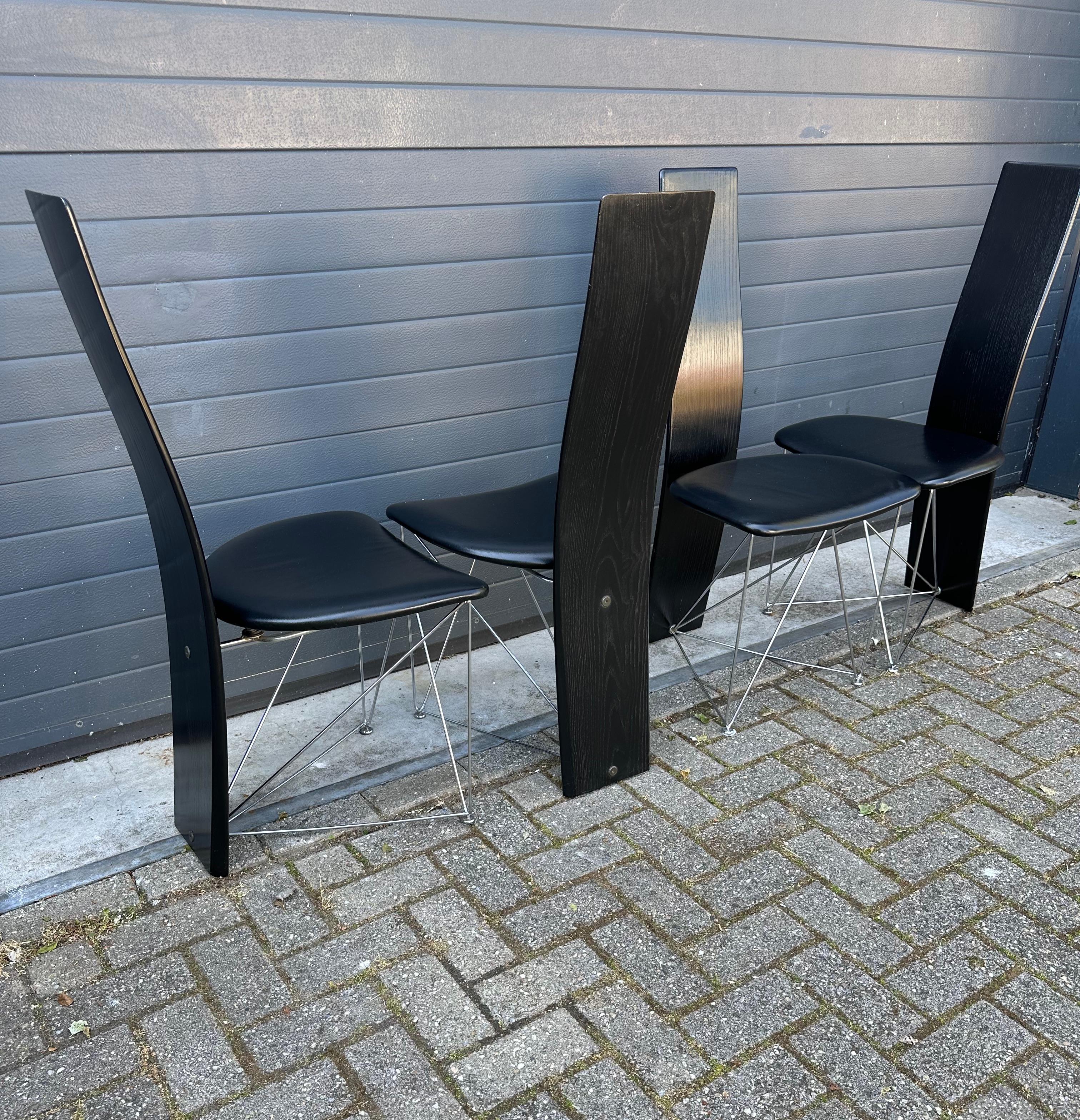 Modern Set of 4 Dining Chairs with Leather Seats by Torstein Flatøy for Bahus For Sale 6