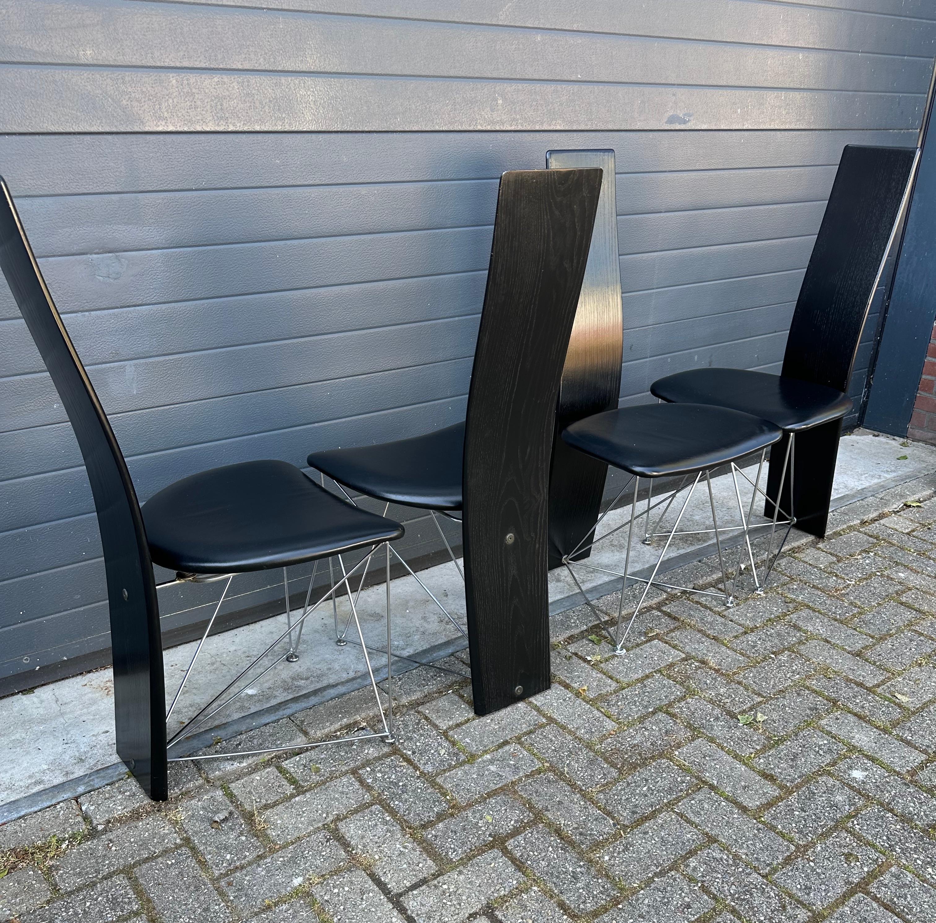 Modern Set of 4 Dining Chairs with Leather Seats by Torstein Flatøy for Bahus For Sale 7
